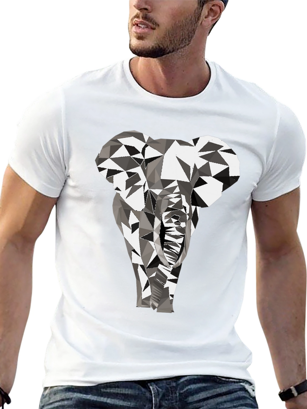 Geometric Elephant Graphic Tee - Black