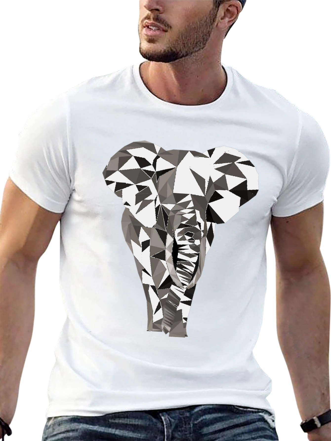 Geometric Elephant Graphic Tee - Black