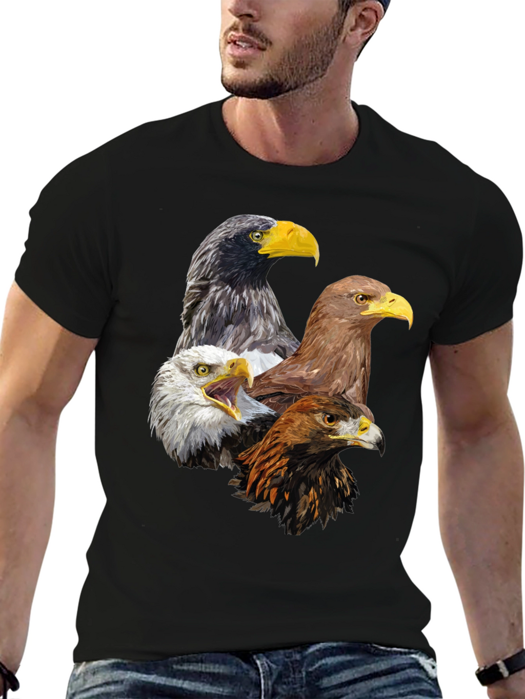 Eagle Heads Graphic Print T-Shirt