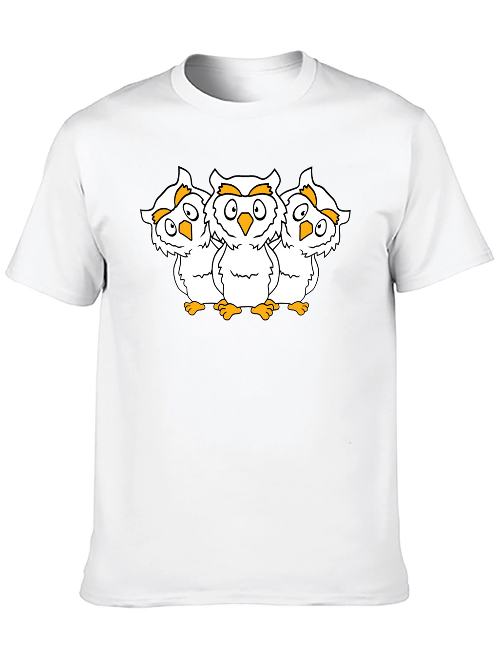 Black T-Shirt with Three Cartoon Owls