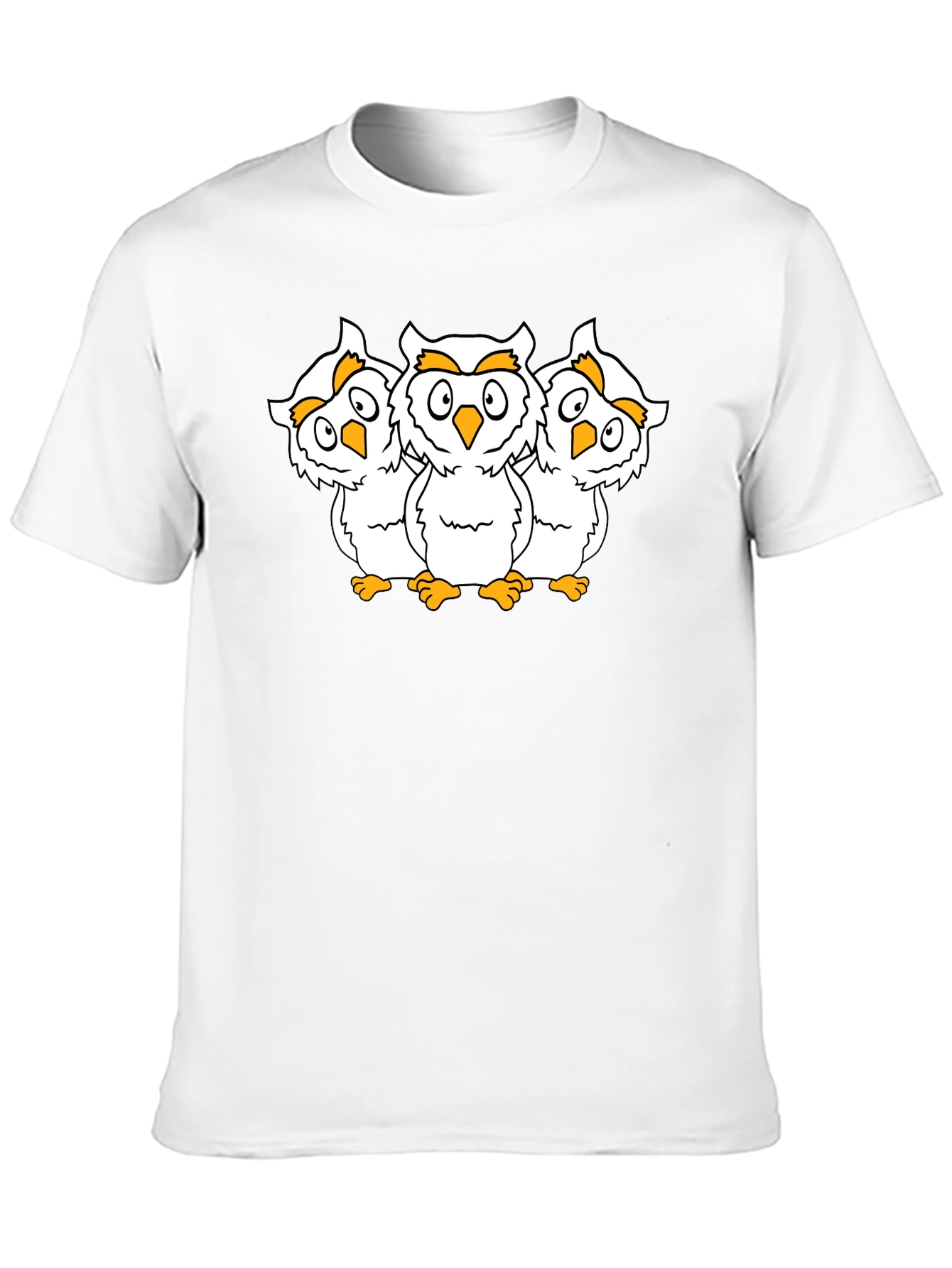 Black T-Shirt with Three Cartoon Owls