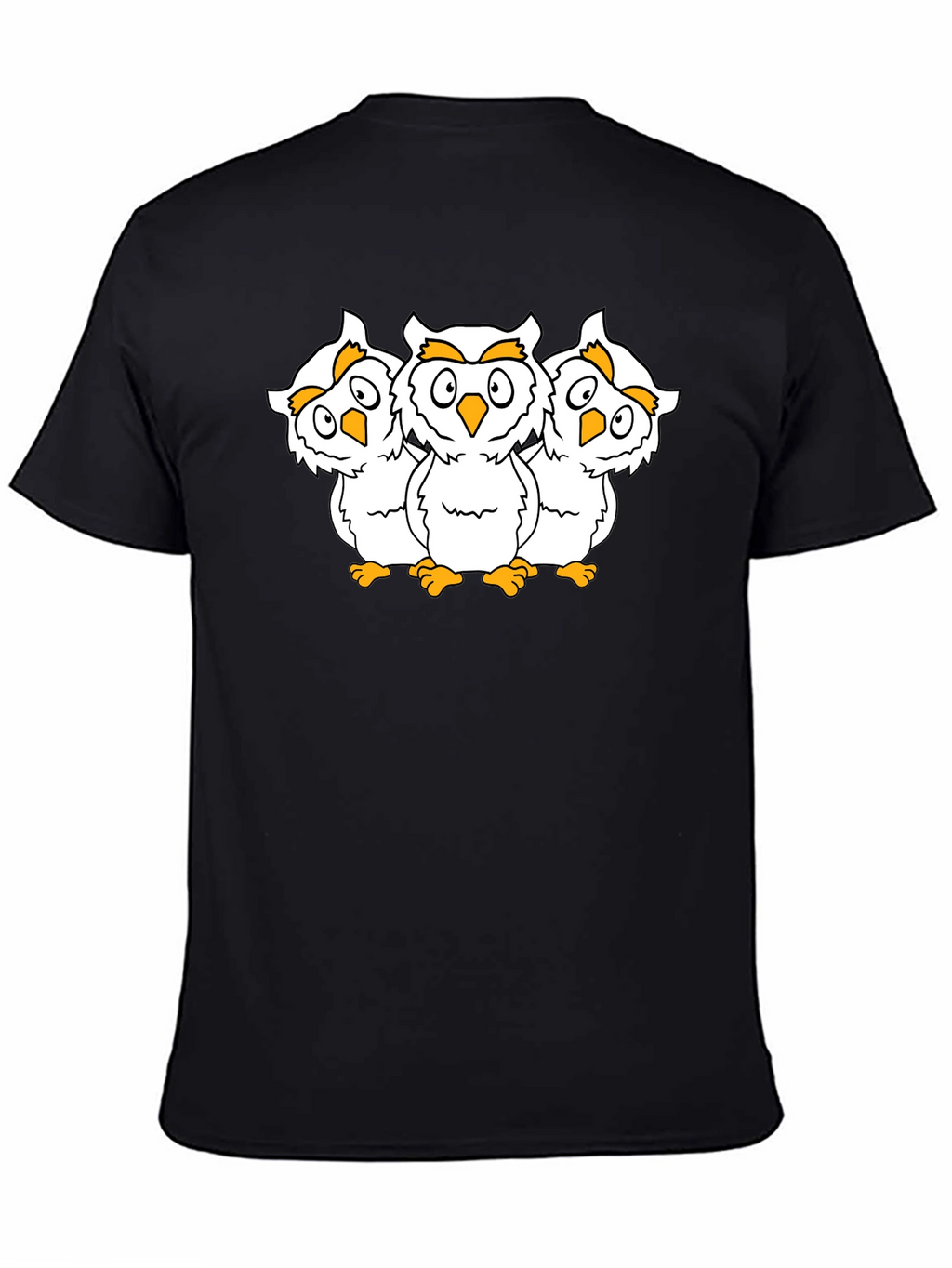 Black T-Shirt with Three Cartoon Owls