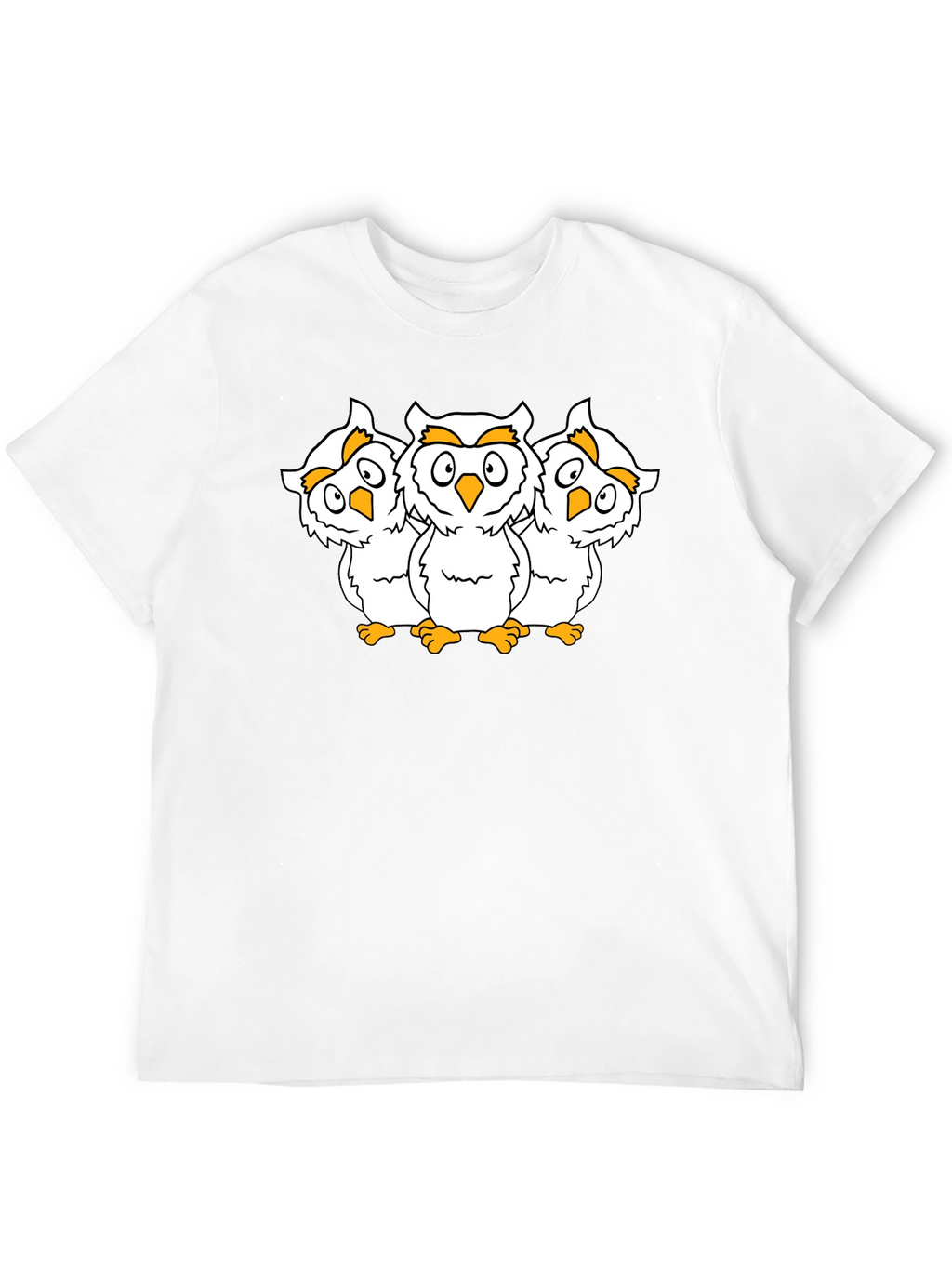 Black T-Shirt with Three Cartoon Owls