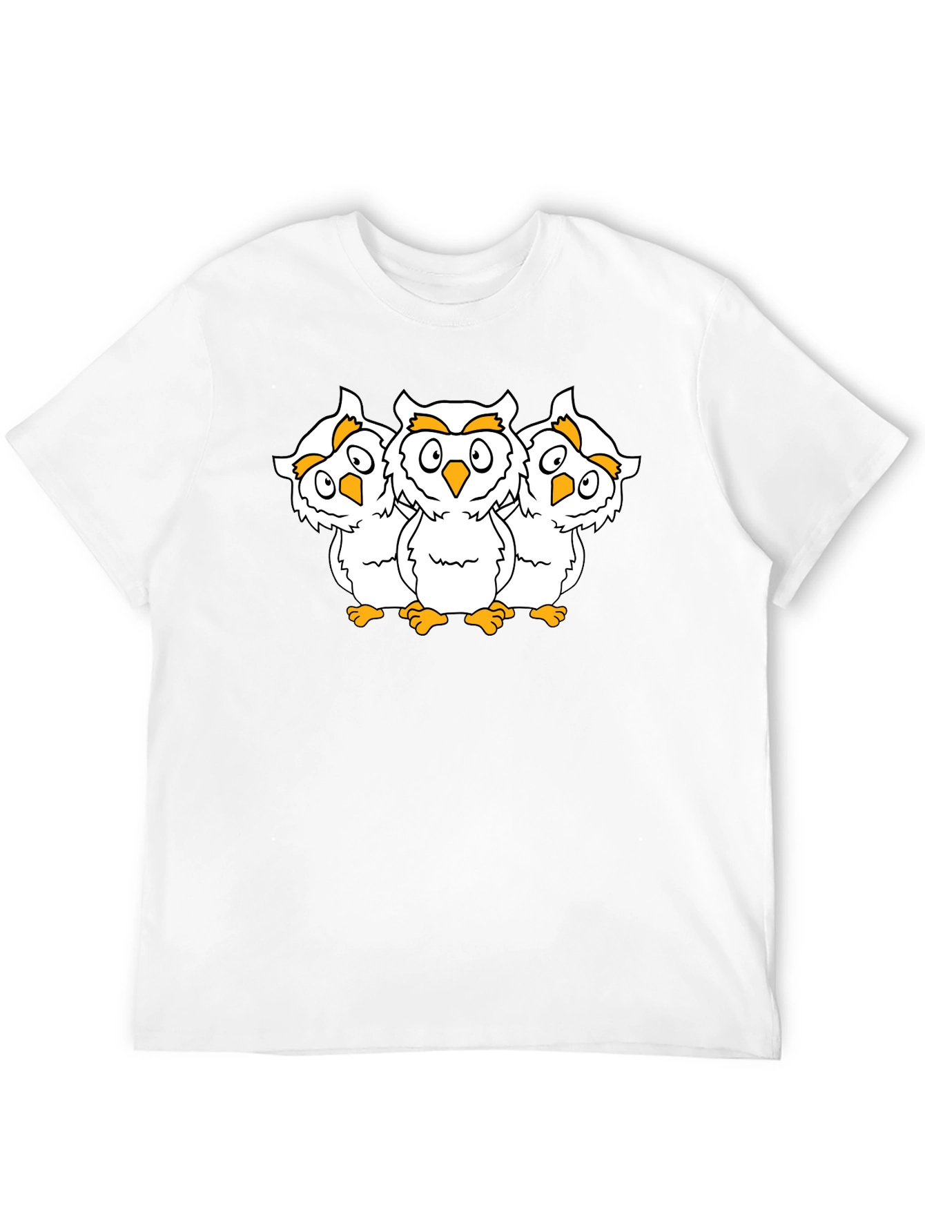 Black T-Shirt with Three Cartoon Owls
