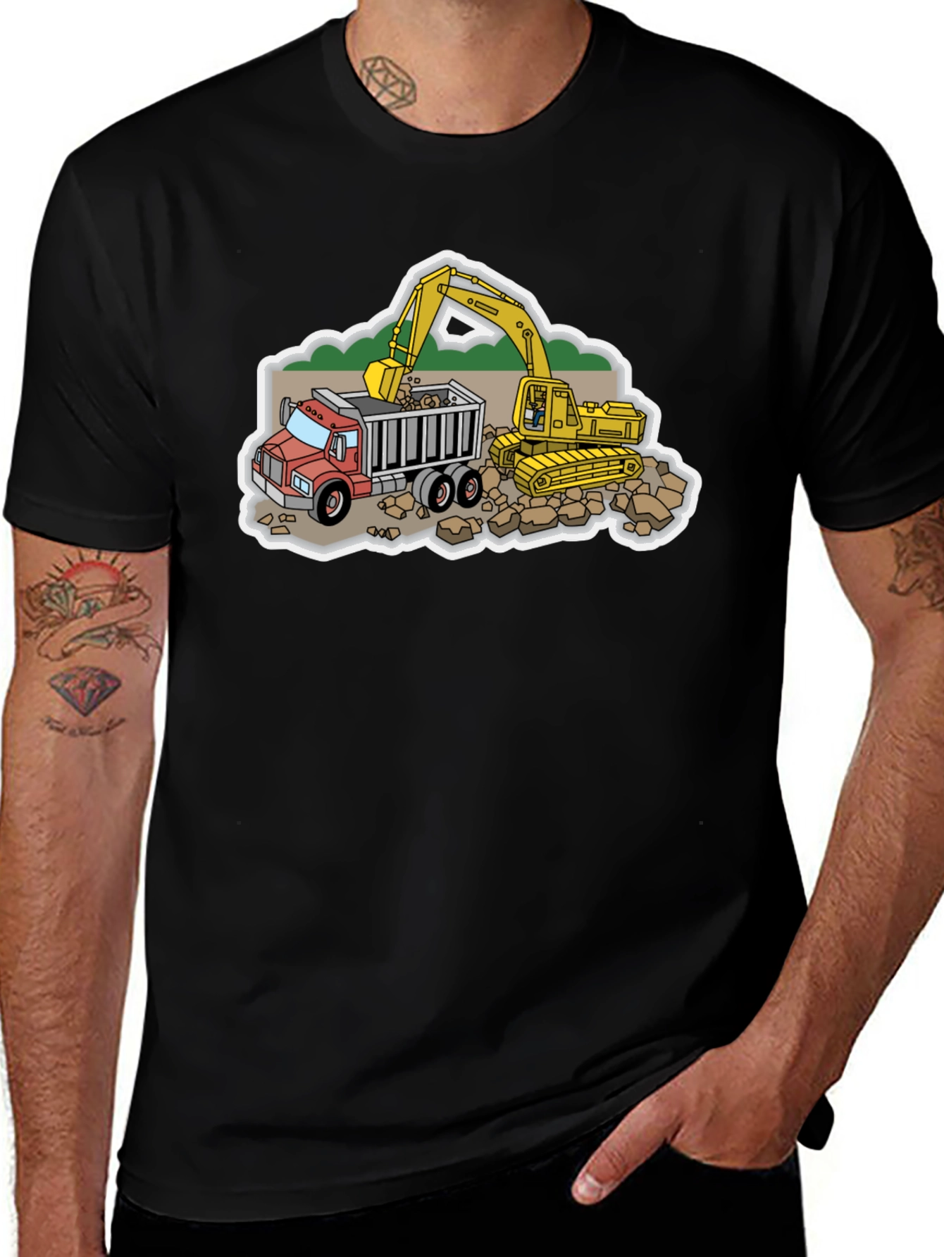 Construction Truck & Excavator Graphic Tee