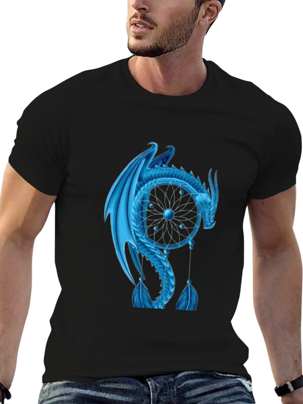 Dragon Dreamcatcher Graphic T-Shirt - Black