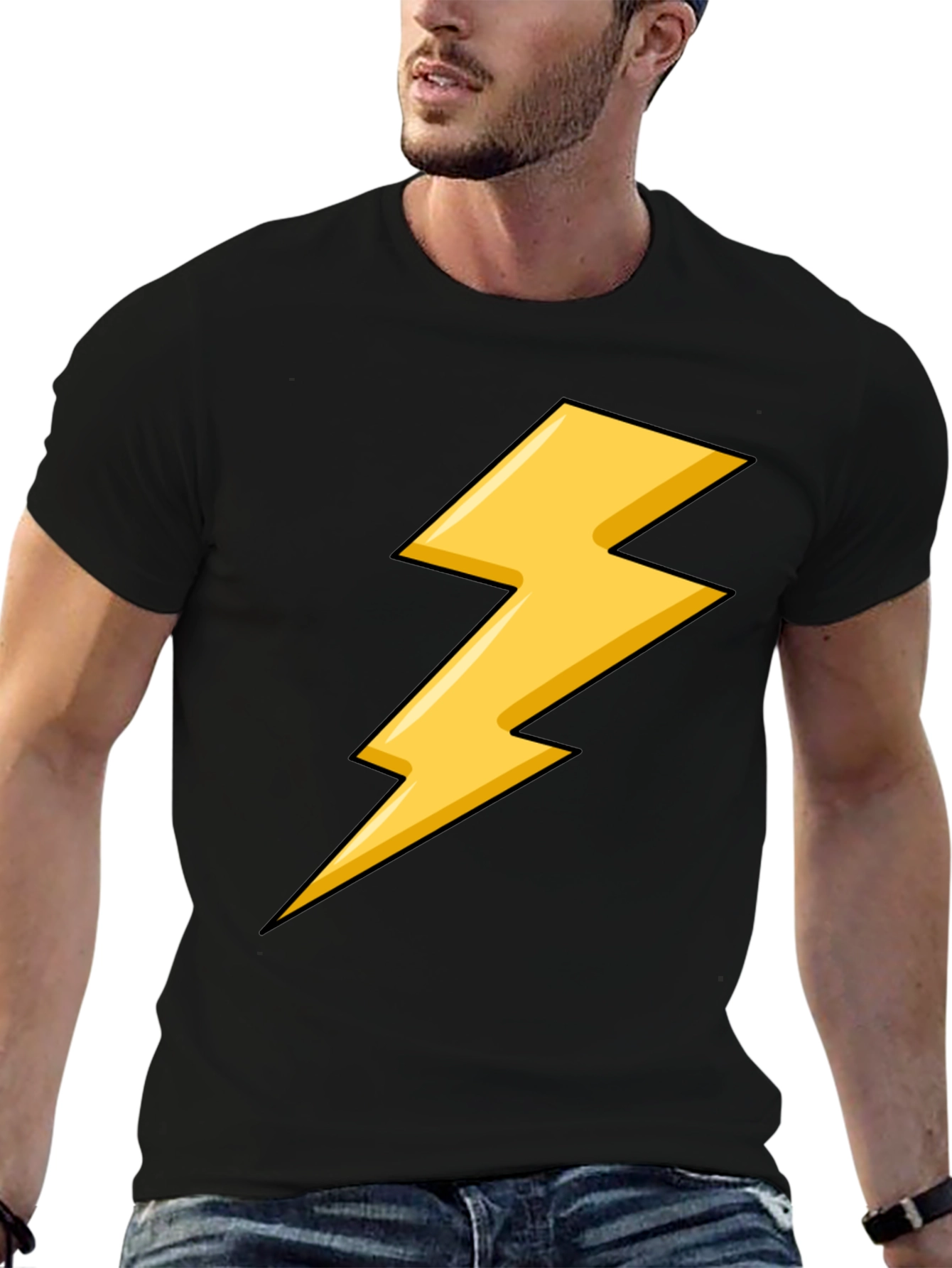 Black T-Shirt with Yellow Lightning Bolt Design