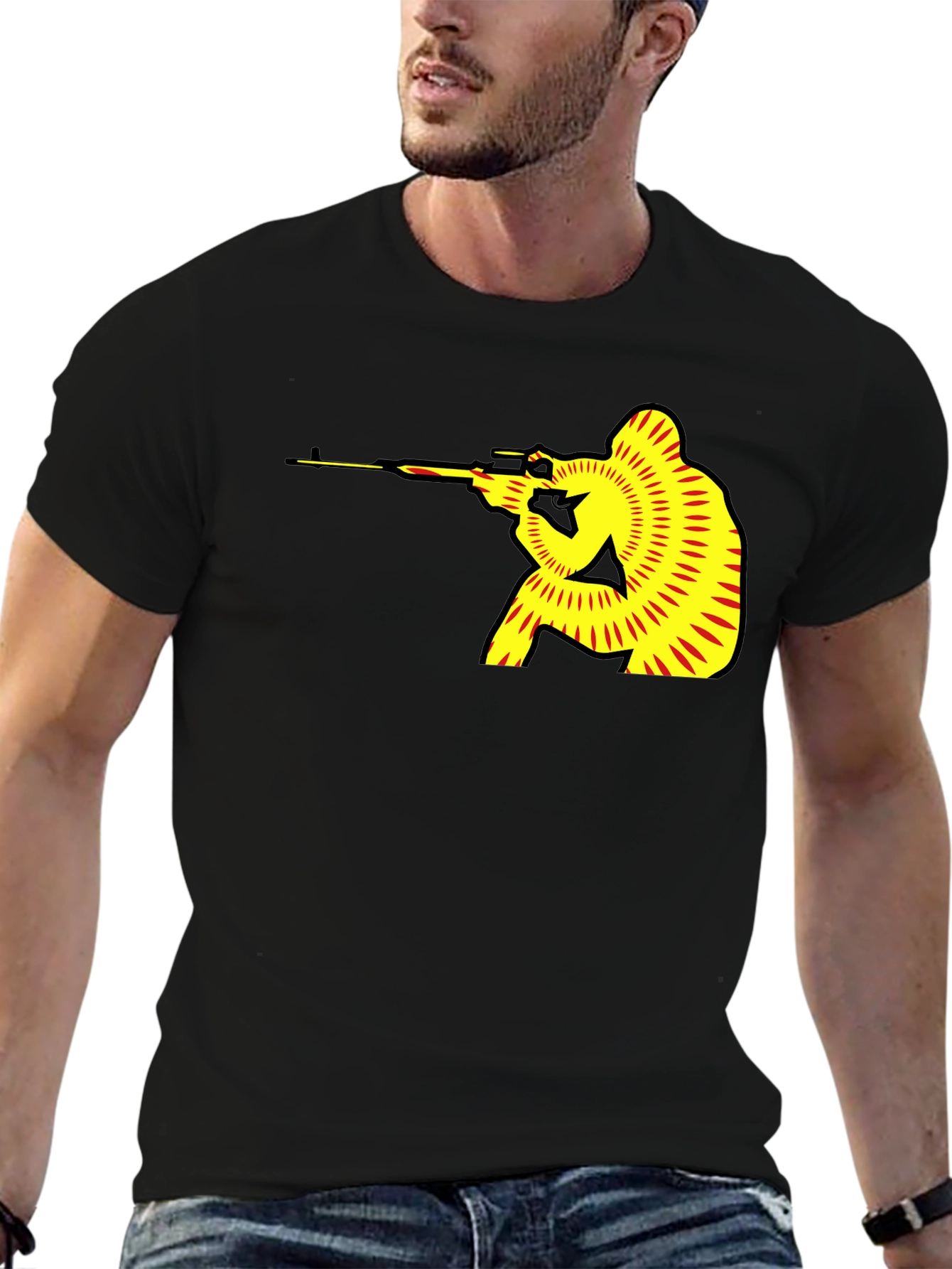 Sniper Graphic Black T-Shirt - Unique Design