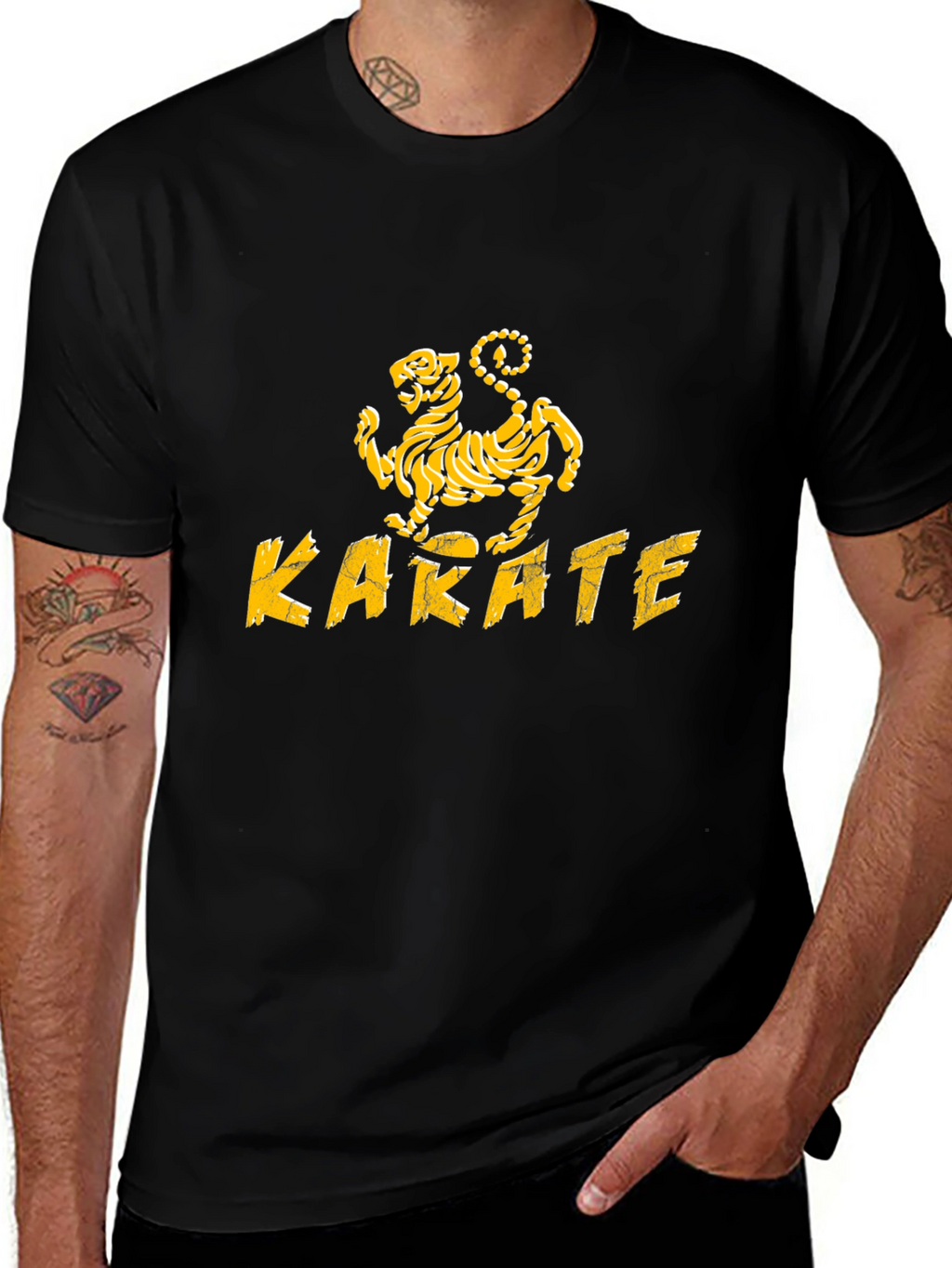 Karate Kid Inspired Black T-Shirt with Tiger Design
