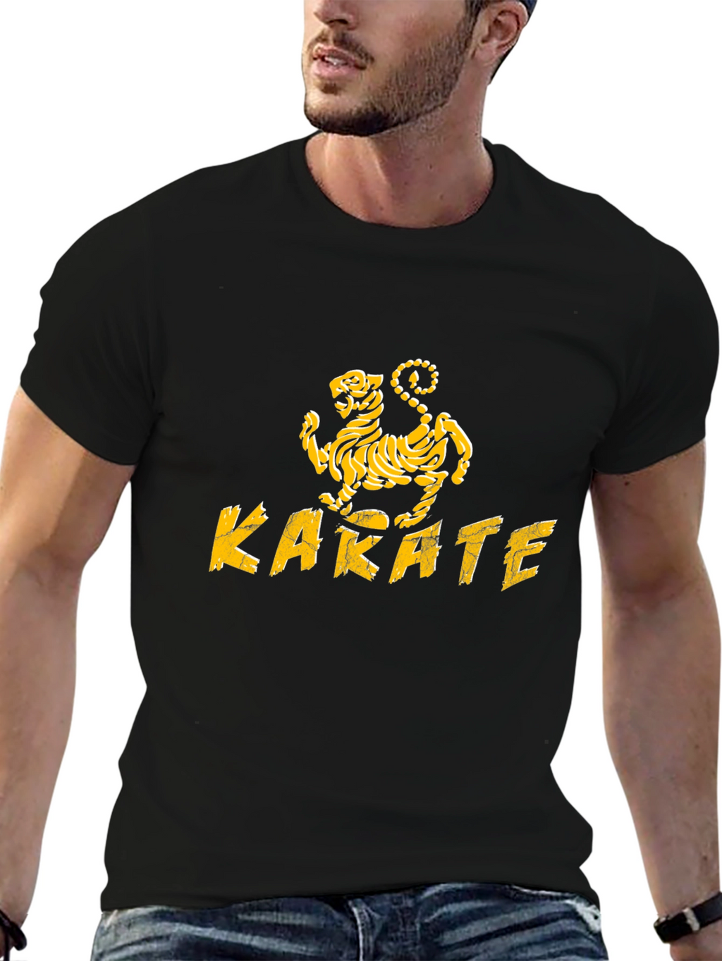 Karate Kid Inspired Black T-Shirt with Tiger Design
