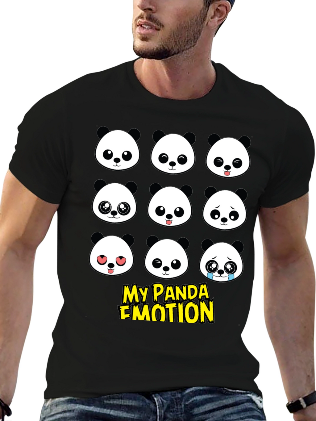 My Panda Emotion T-Shirt - Black Cotton Blend