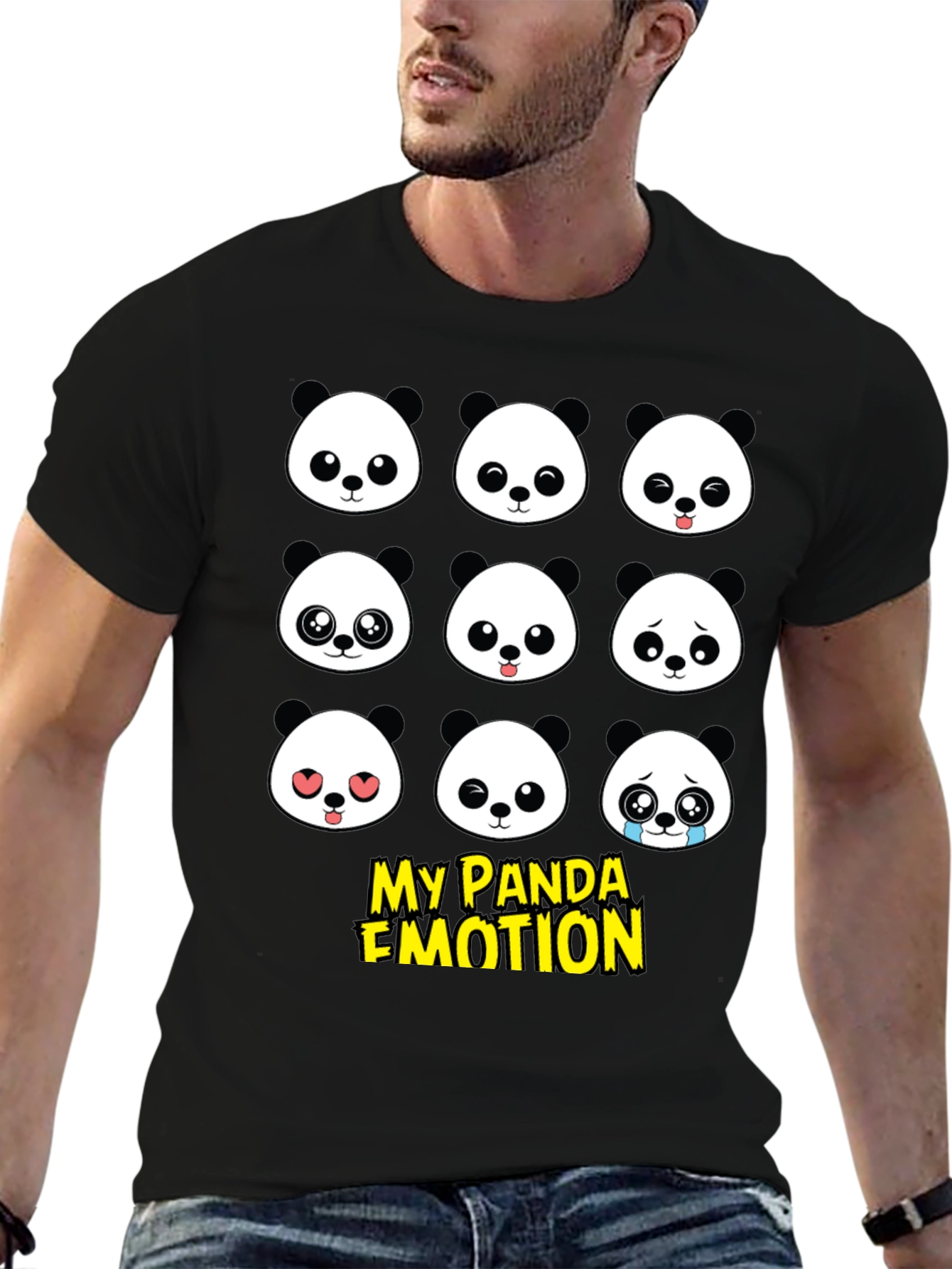 My Panda Emotion T-Shirt - Black Cotton Blend