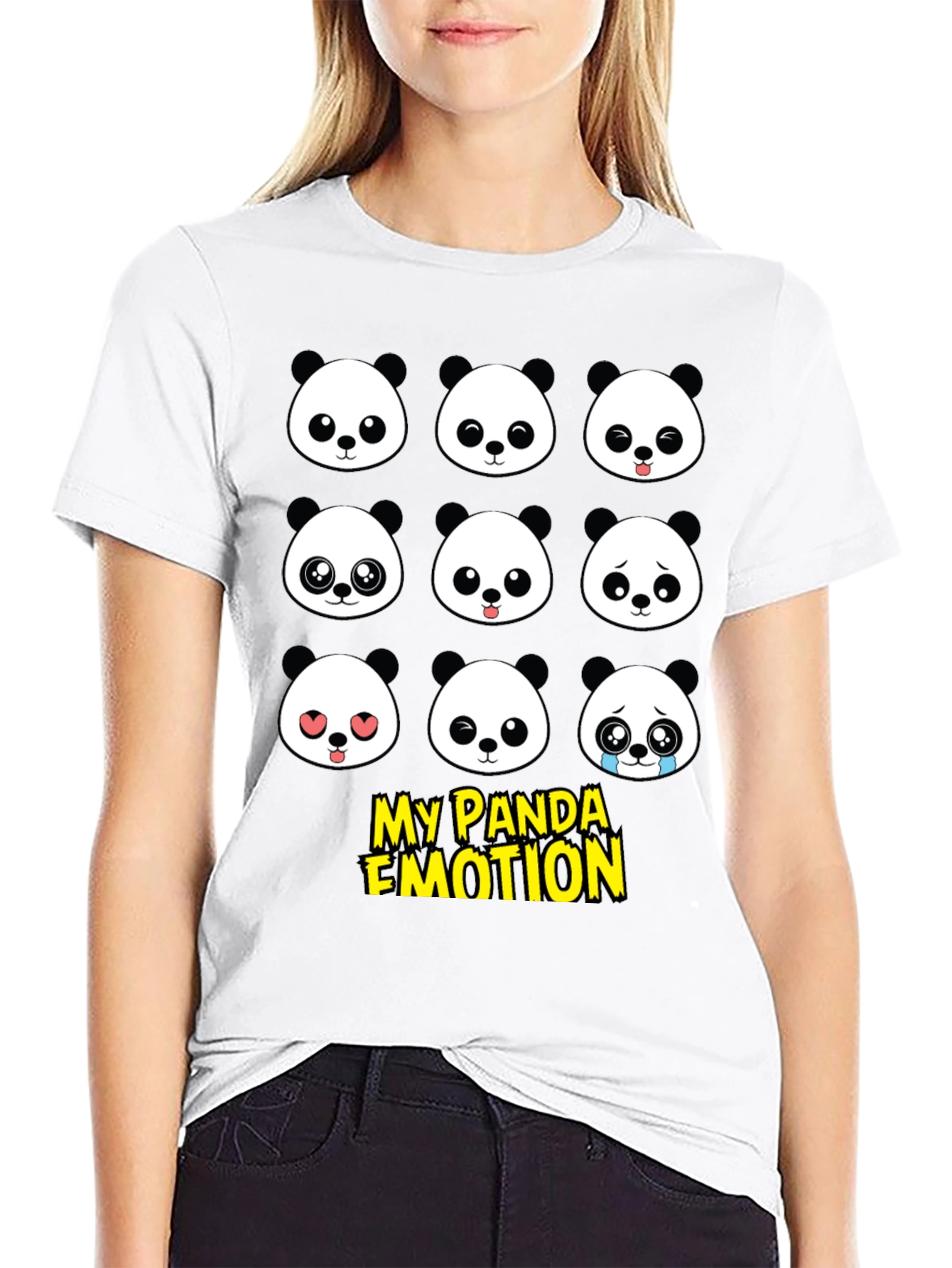 My Panda Emotion T-Shirt - Black Cotton Blend