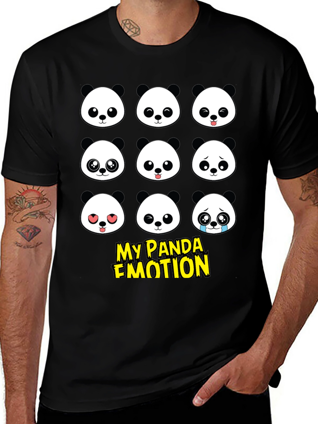 My Panda Emotion T-Shirt - Black Cotton Blend