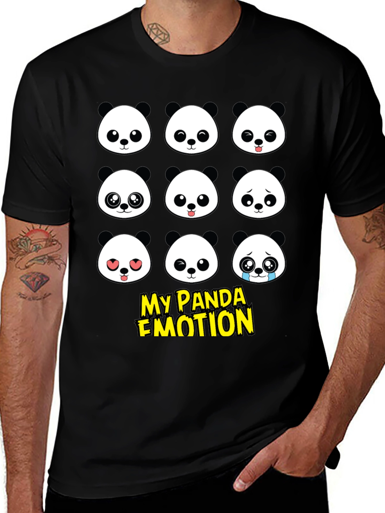 My Panda Emotion T-Shirt - Black Cotton Blend