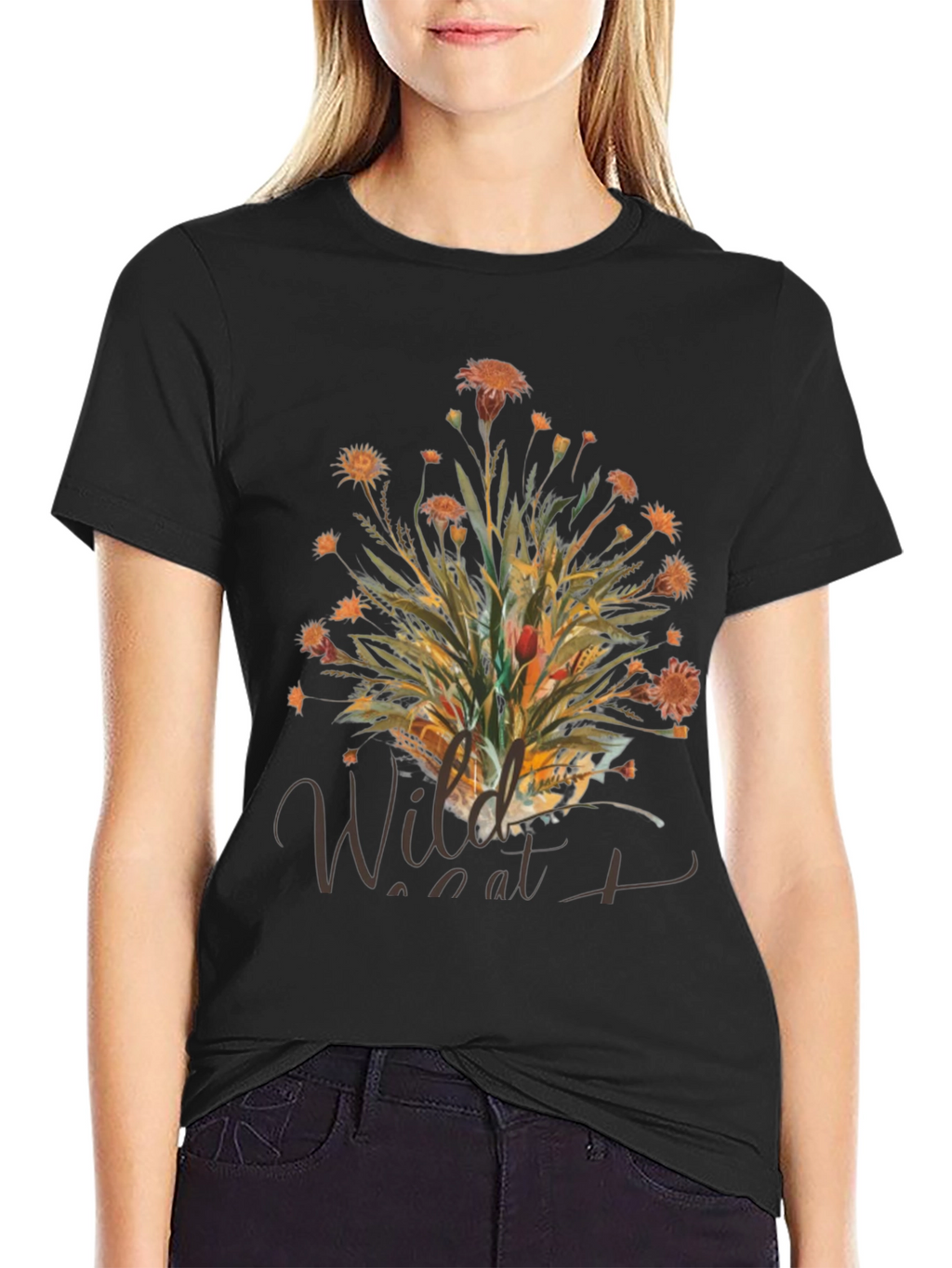 Wildcat Floral Print Black T-Shirt