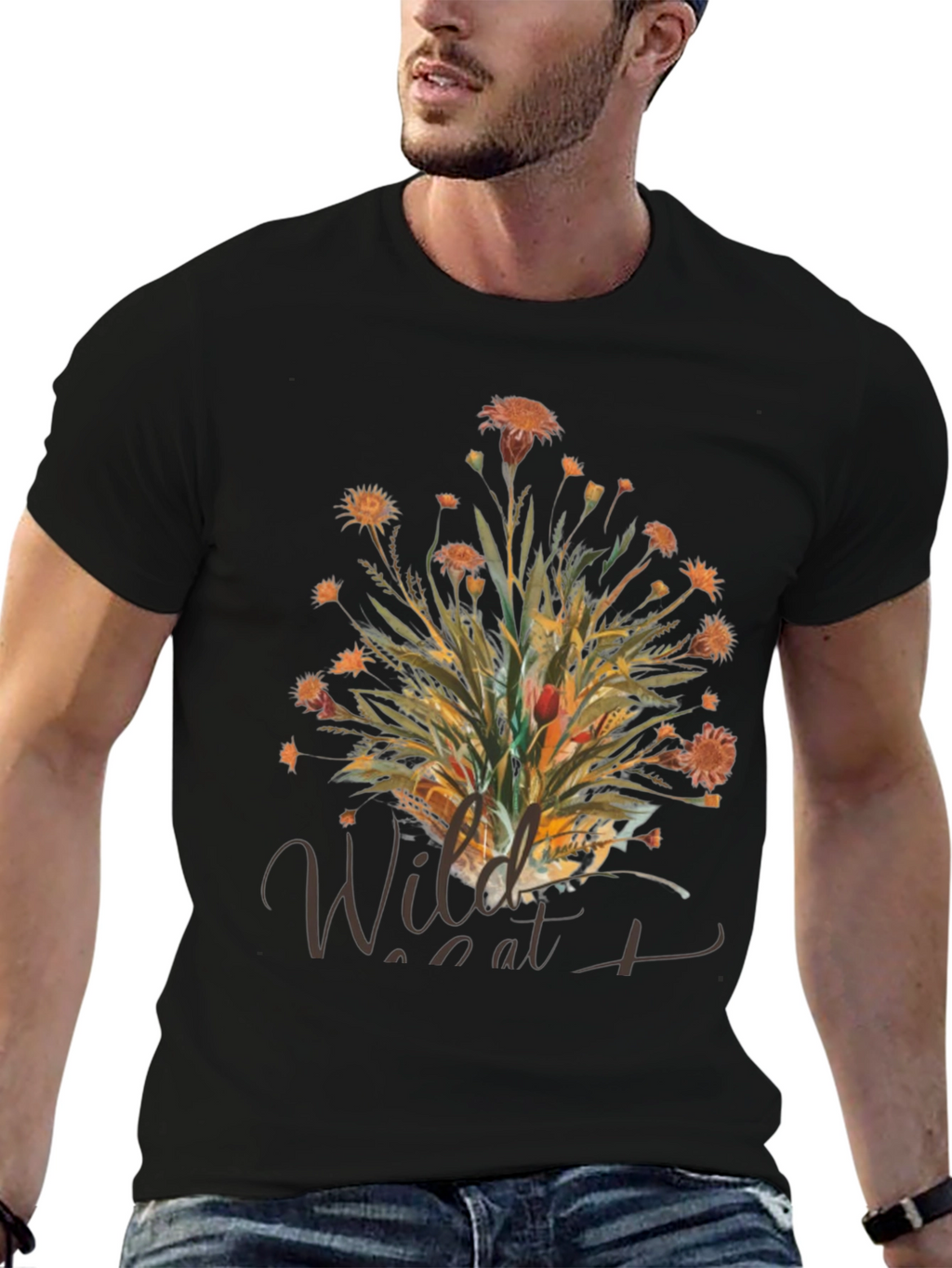Wildcat Floral Print Black T-Shirt