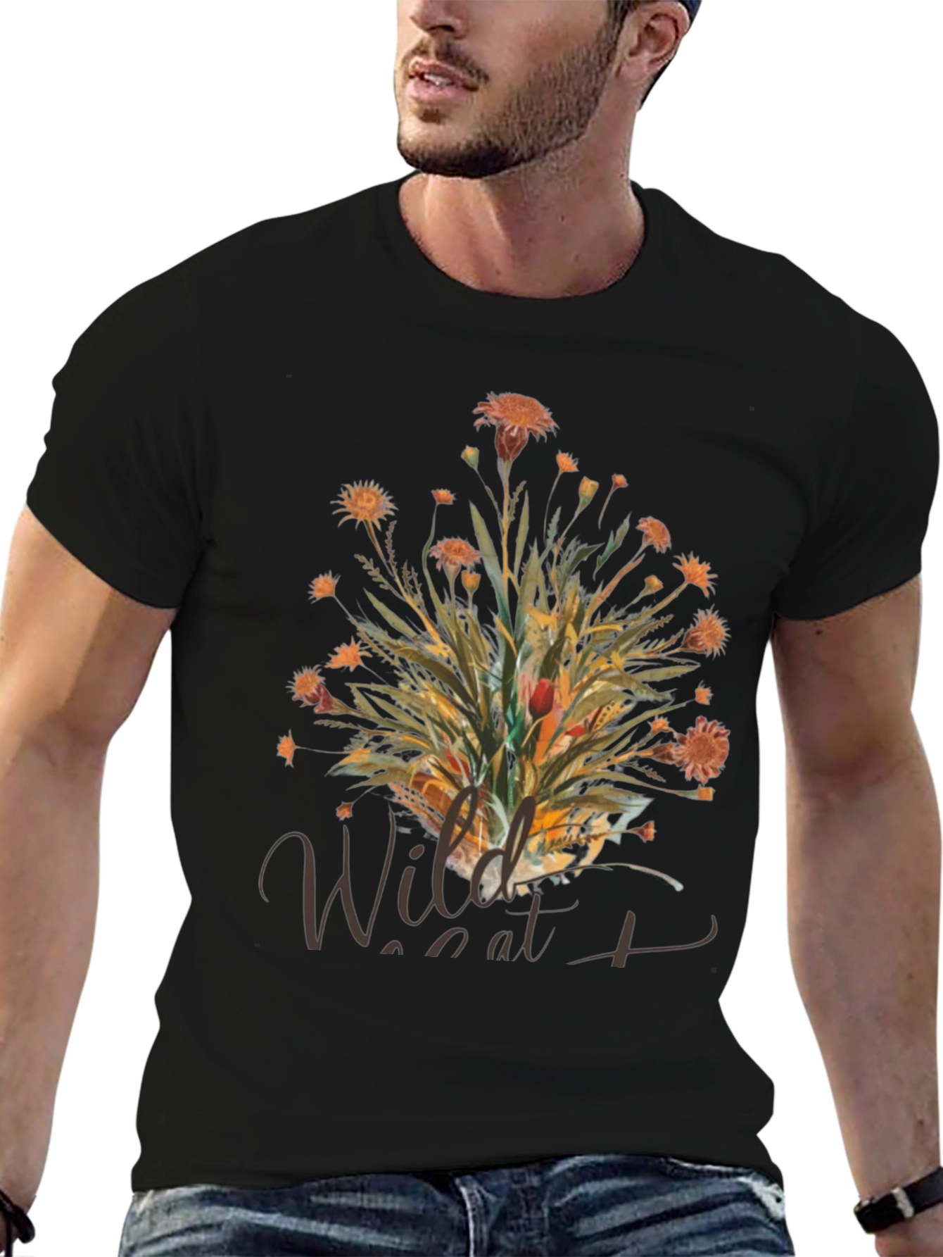 Wildcat Floral Print Black T-Shirt