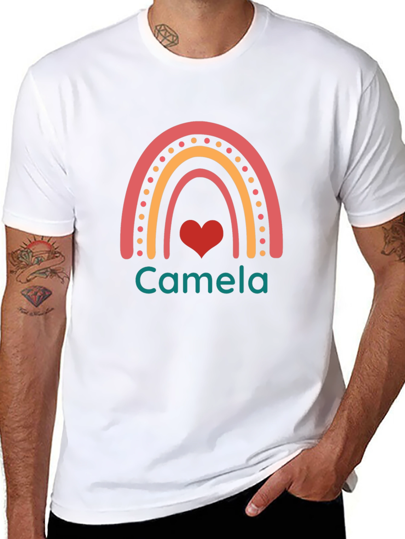Camela Rainbow Heart Black T-Shirt