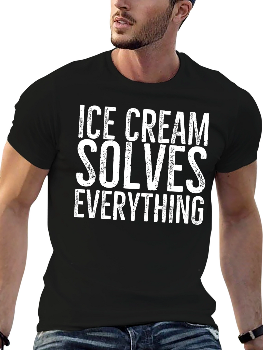 Ice Cream Solves Everything Black Graphic Tee