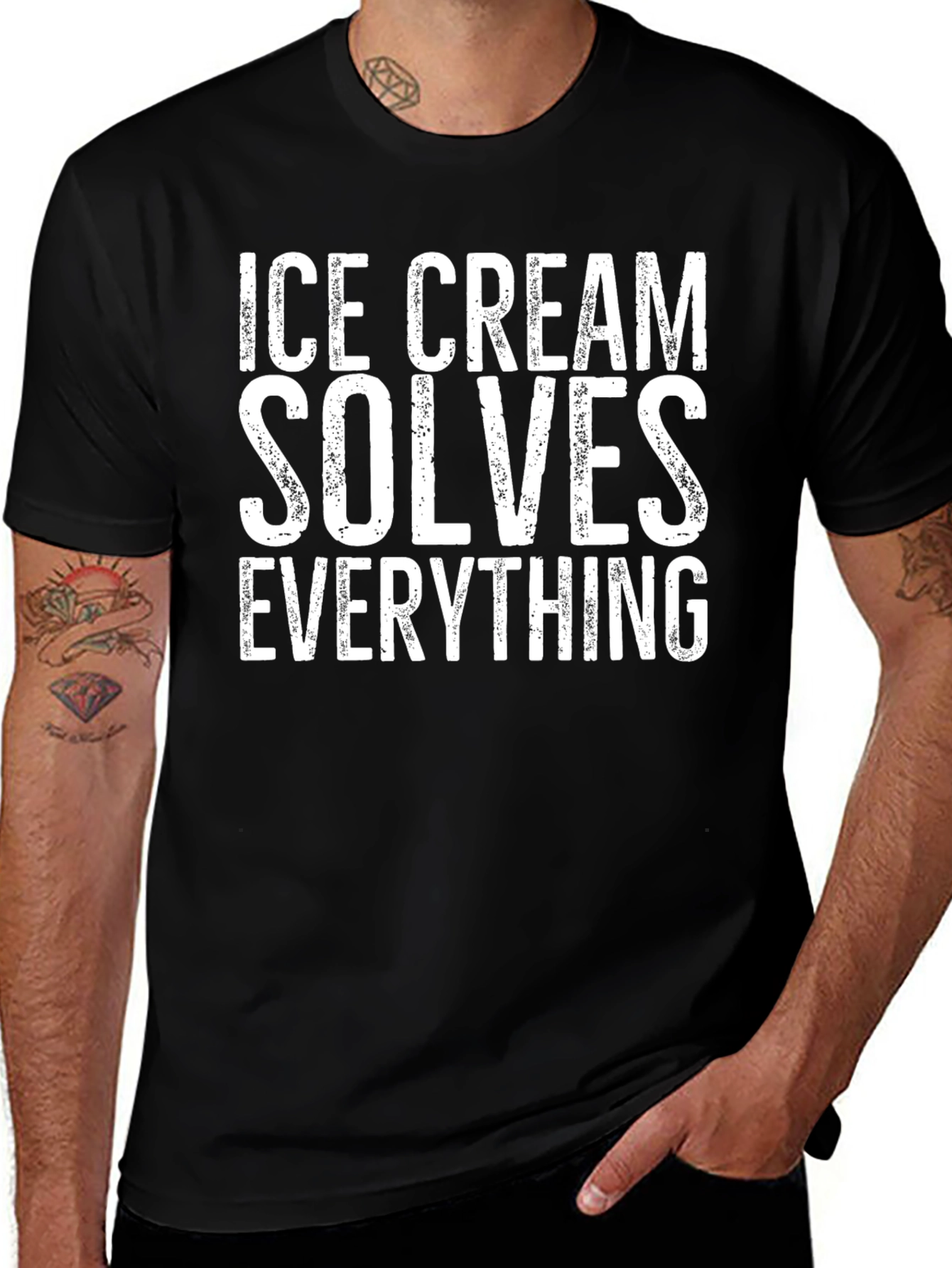 Ice Cream Solves Everything Black Graphic Tee