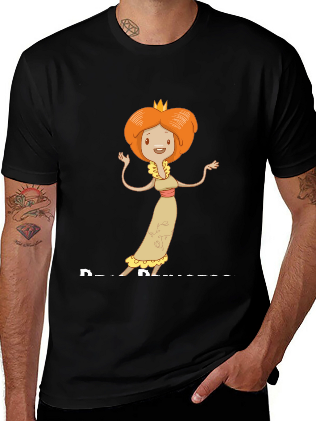 Cartoon Princess Graphic T-Shirt - Black Cotton Tee