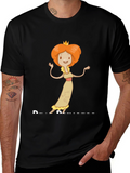 Cartoon Princess Graphic T-Shirt - Black Cotton Tee