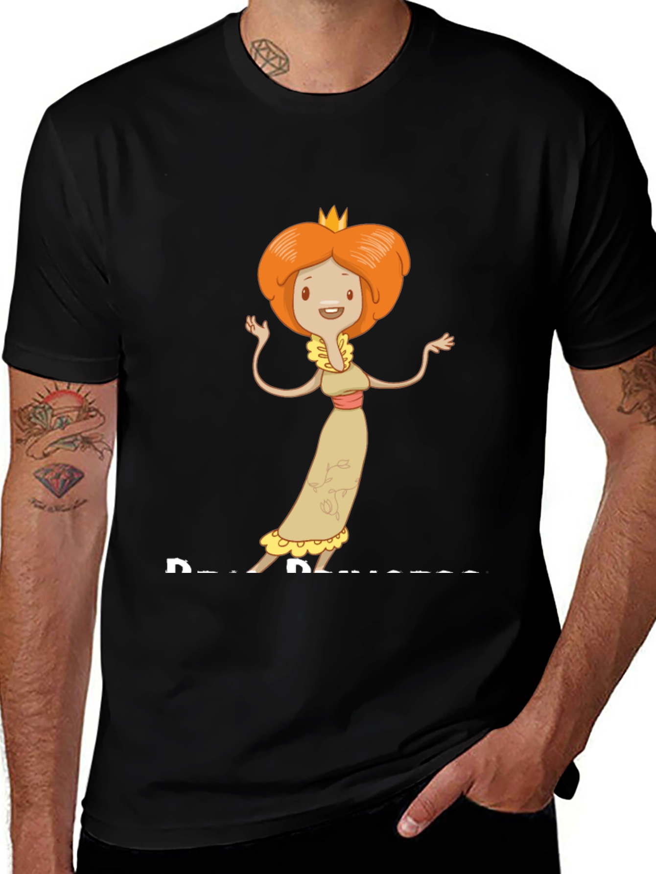 Cartoon Princess Graphic T-Shirt - Black Cotton Tee