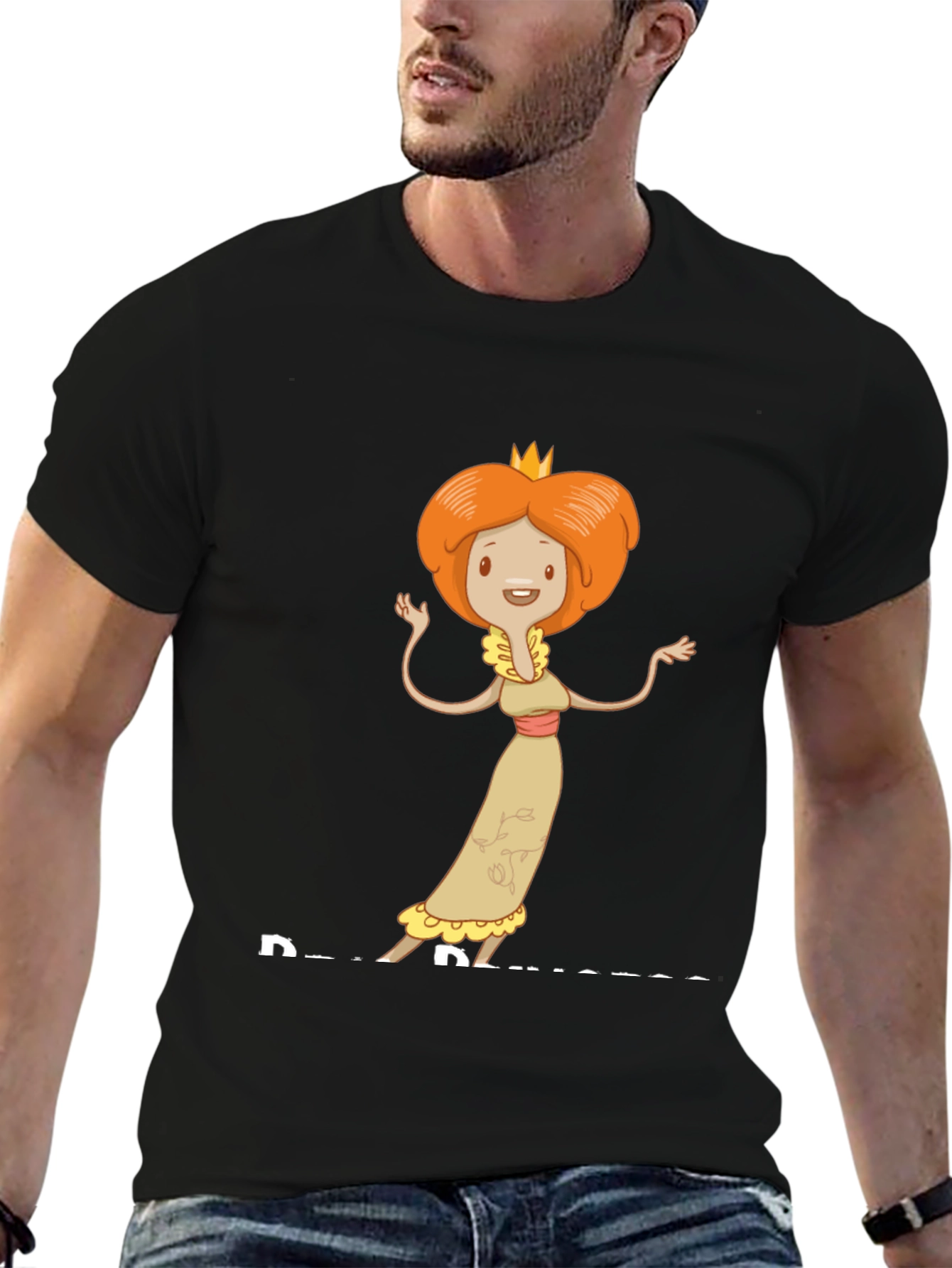Cartoon Princess Graphic T-Shirt - Black Cotton Tee