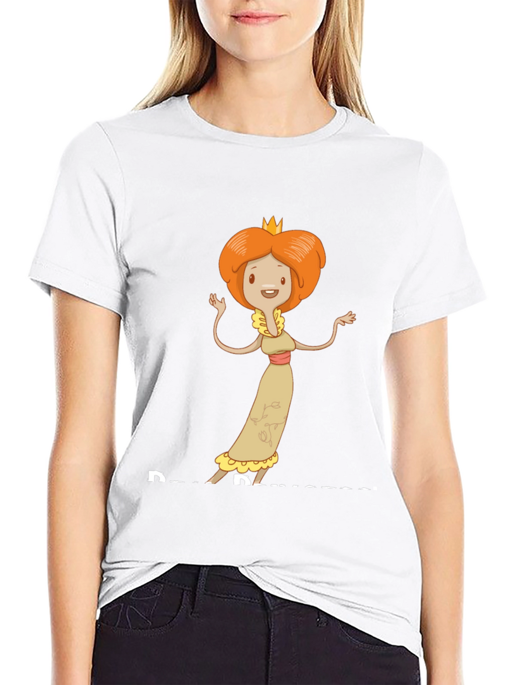 Cartoon Princess Graphic T-Shirt - Black Cotton Tee