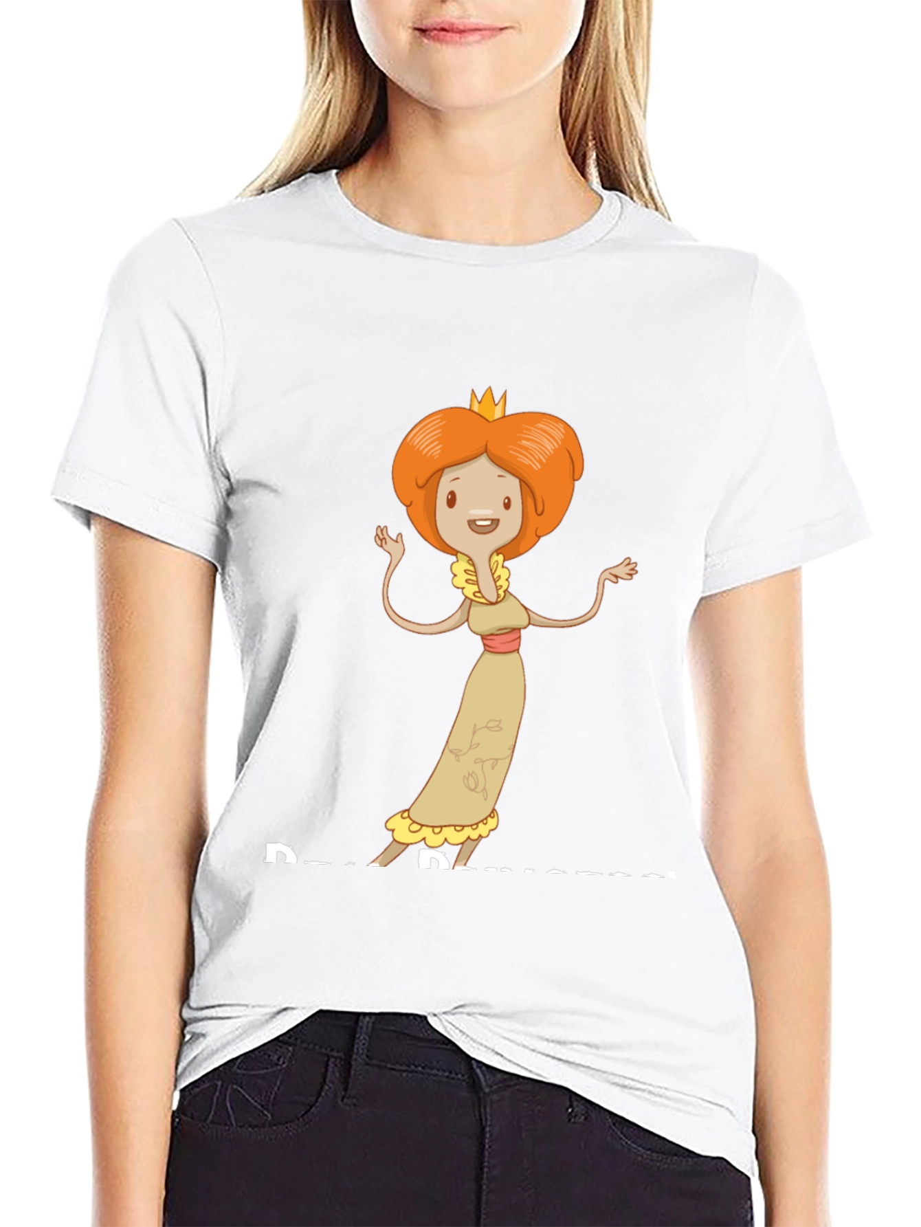 Cartoon Princess Graphic T-Shirt - Black Cotton Tee