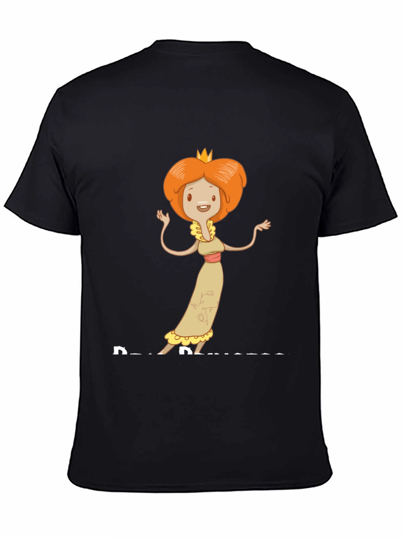 Cartoon Princess Graphic T-Shirt - Black Cotton Tee