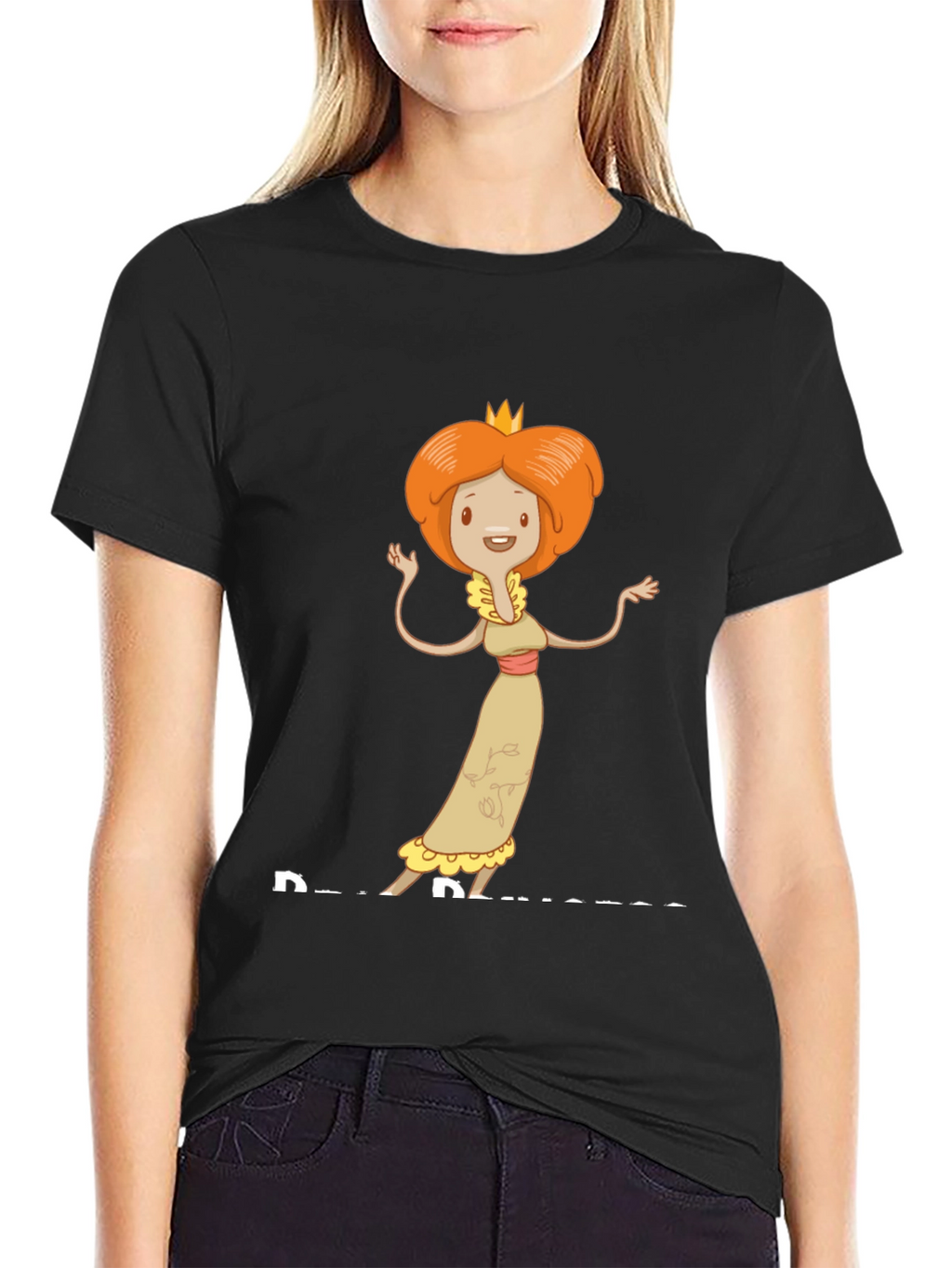 Cartoon Princess Graphic T-Shirt - Black Cotton Tee