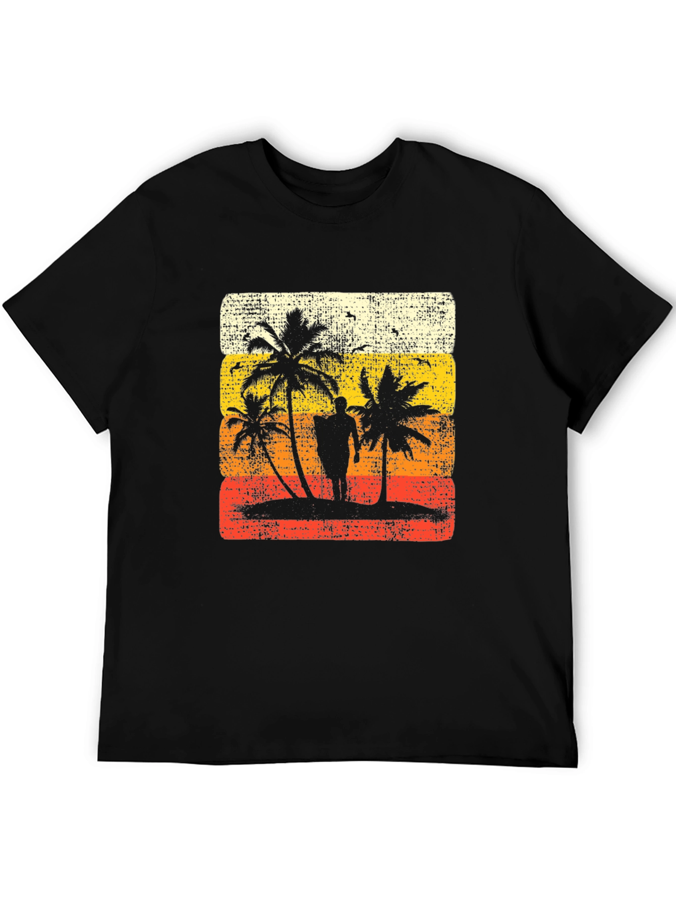 Retro Sunset Palm Tree Graphic Tee - Black
