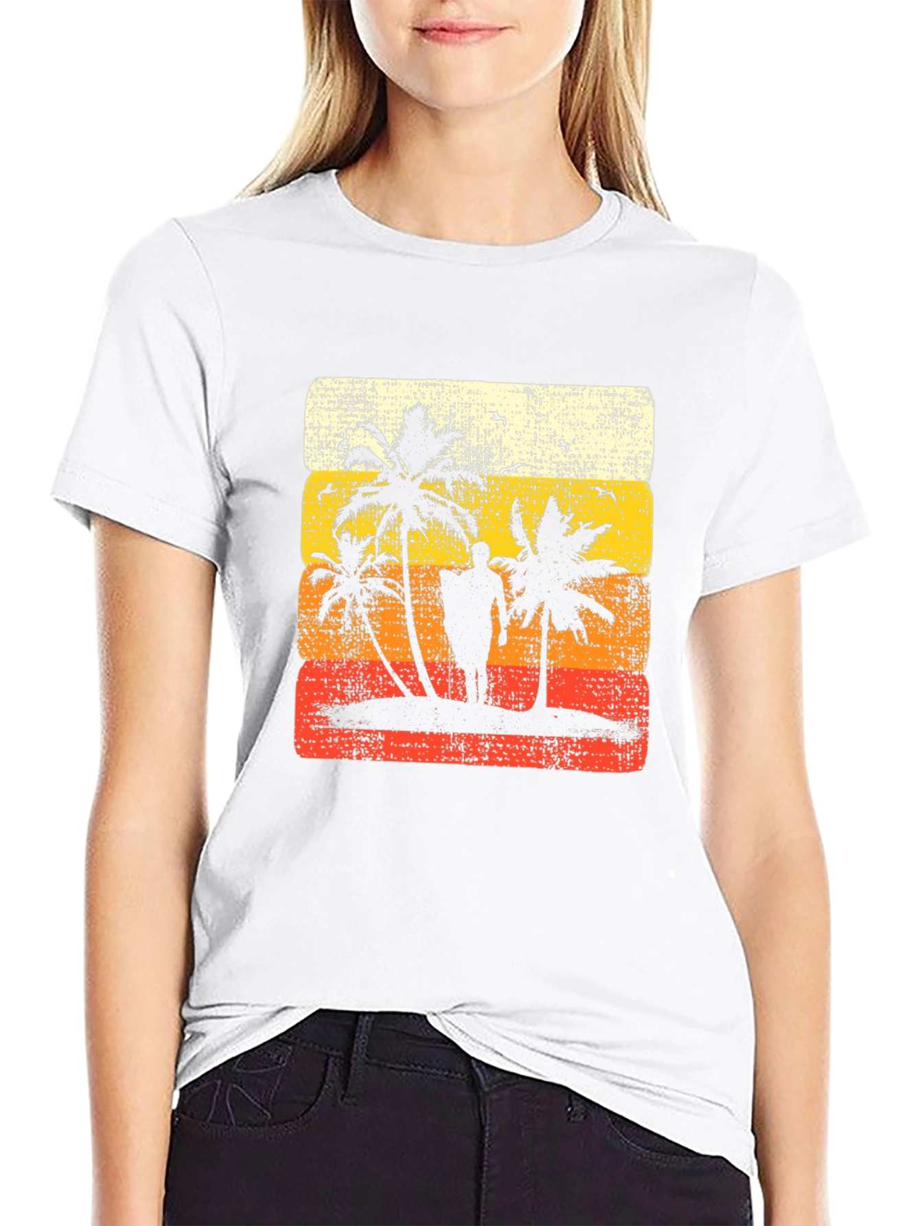 Retro Sunset Palm Tree Graphic Tee - Black