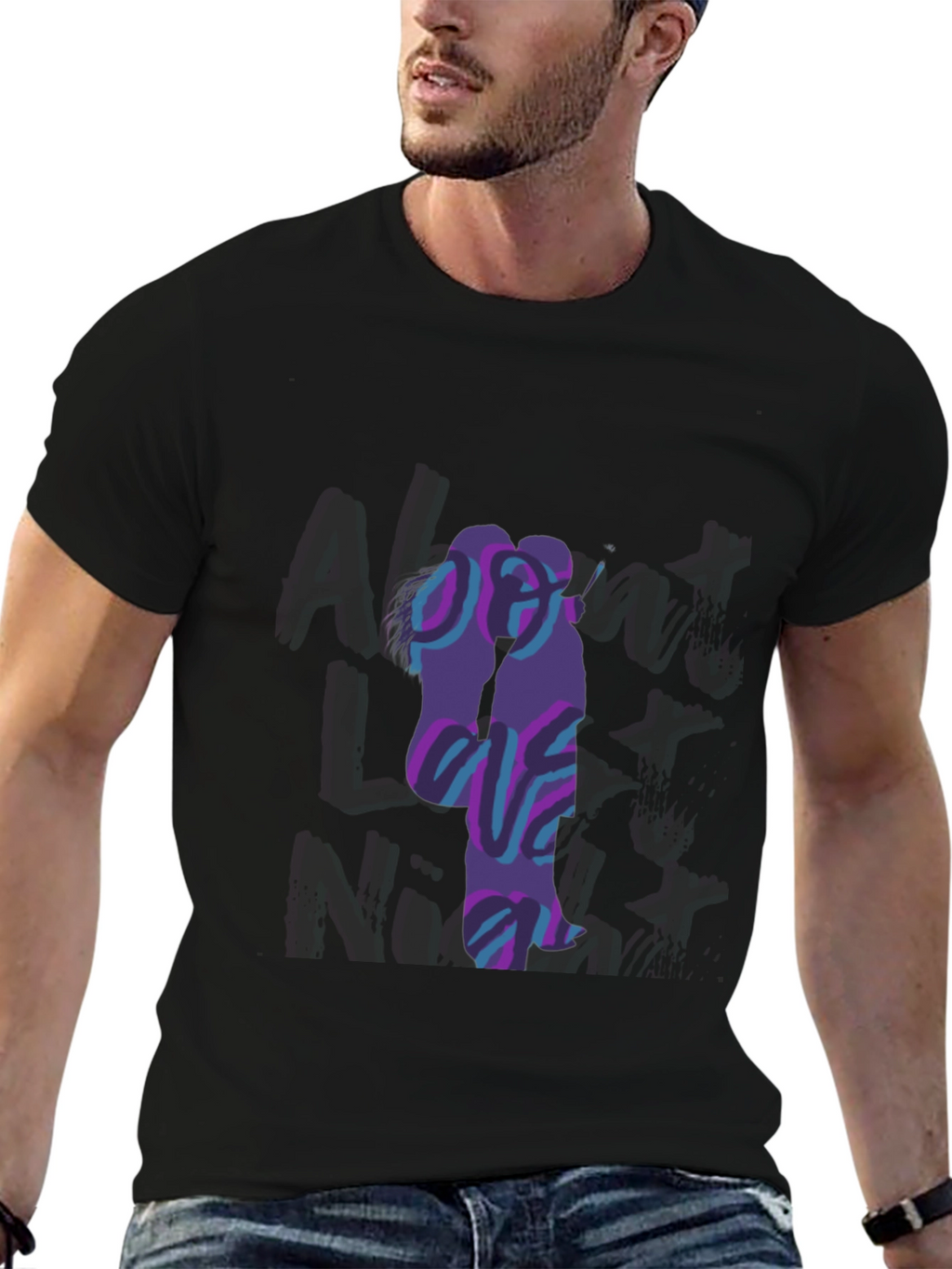 Abstract Couple Graphic Black T-Shirt