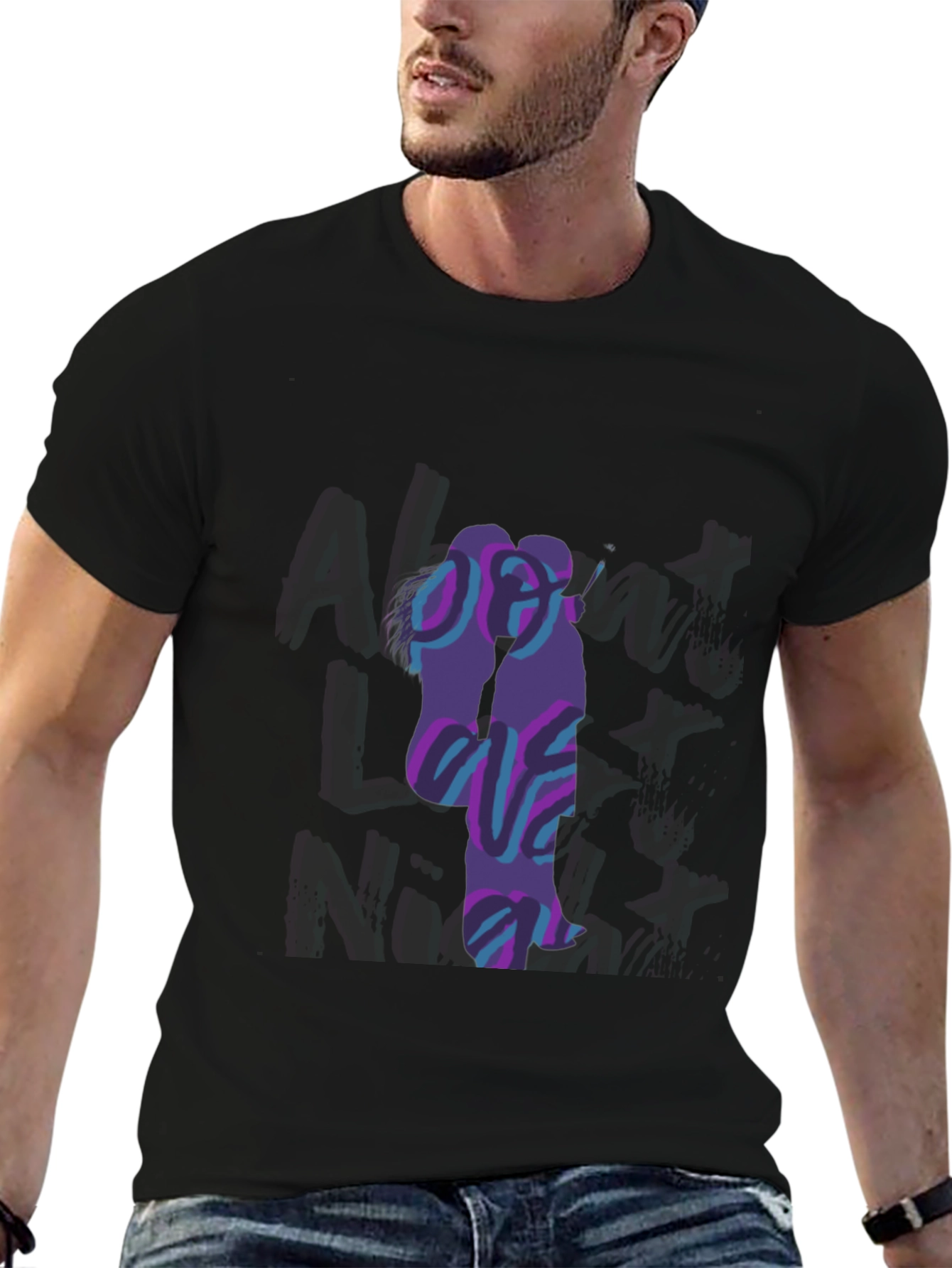 Abstract Couple Graphic Black T-Shirt