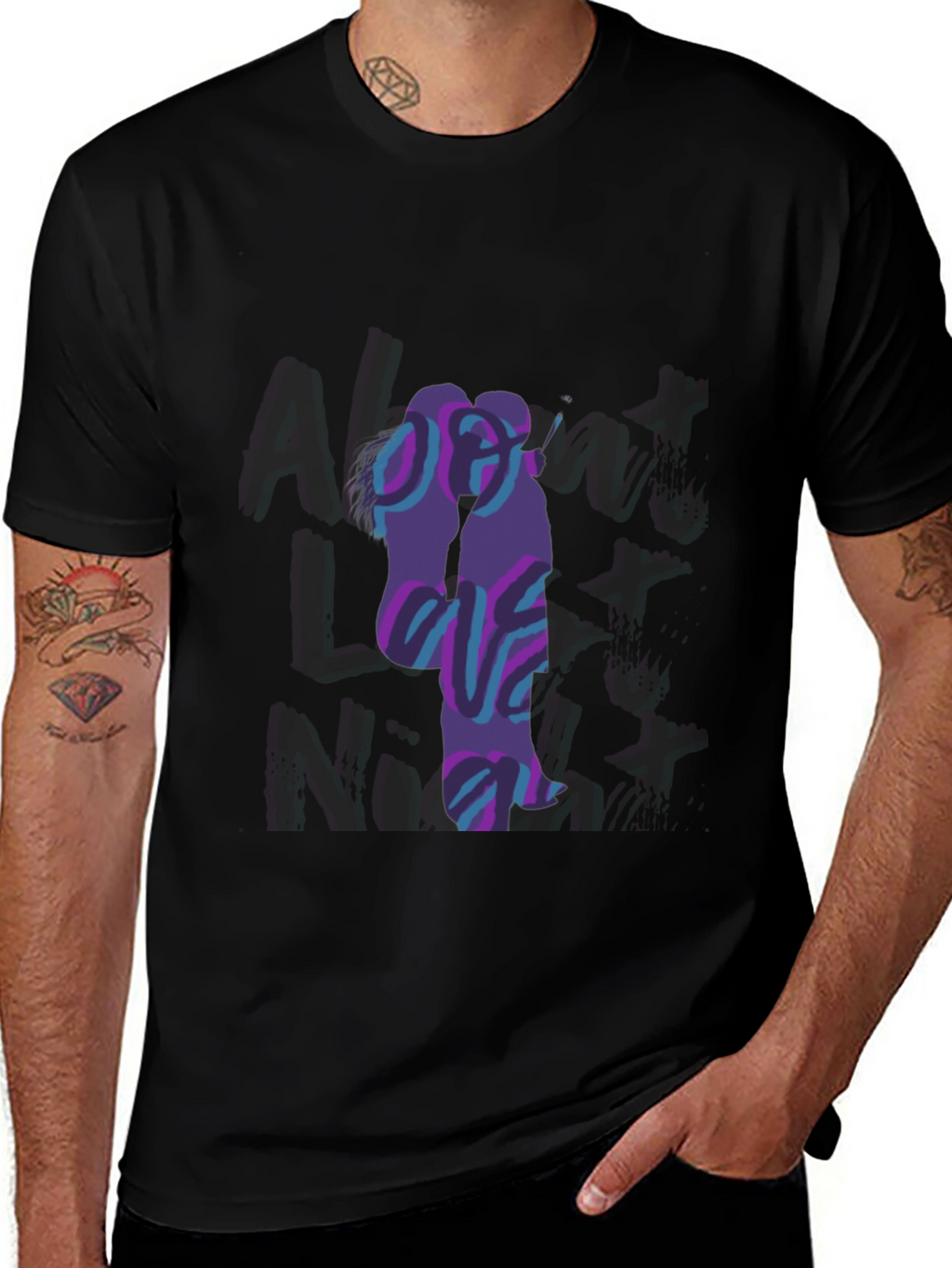 Abstract Couple Graphic Black T-Shirt