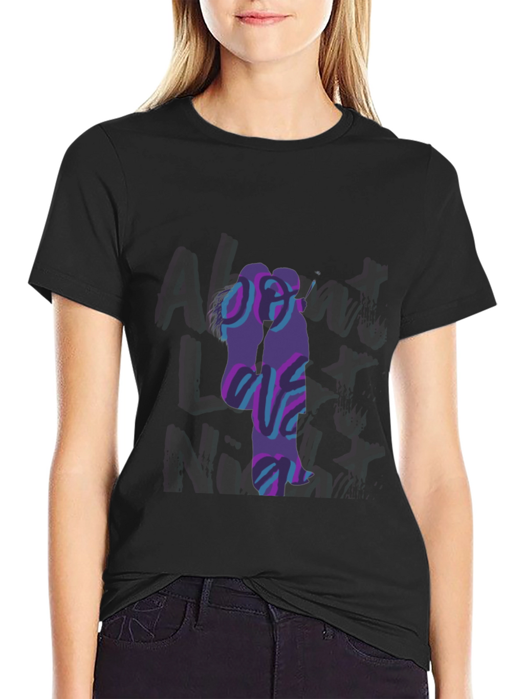 Abstract Couple Graphic Black T-Shirt