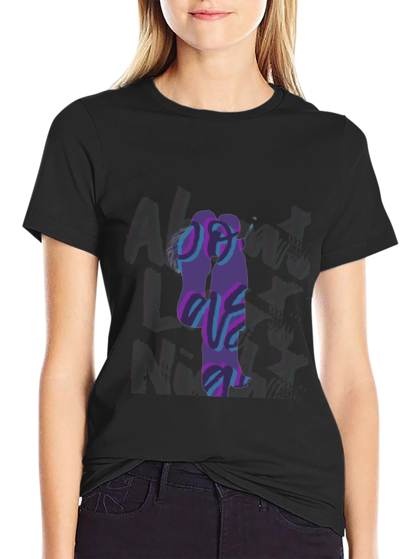 Abstract Couple Graphic Black T-Shirt