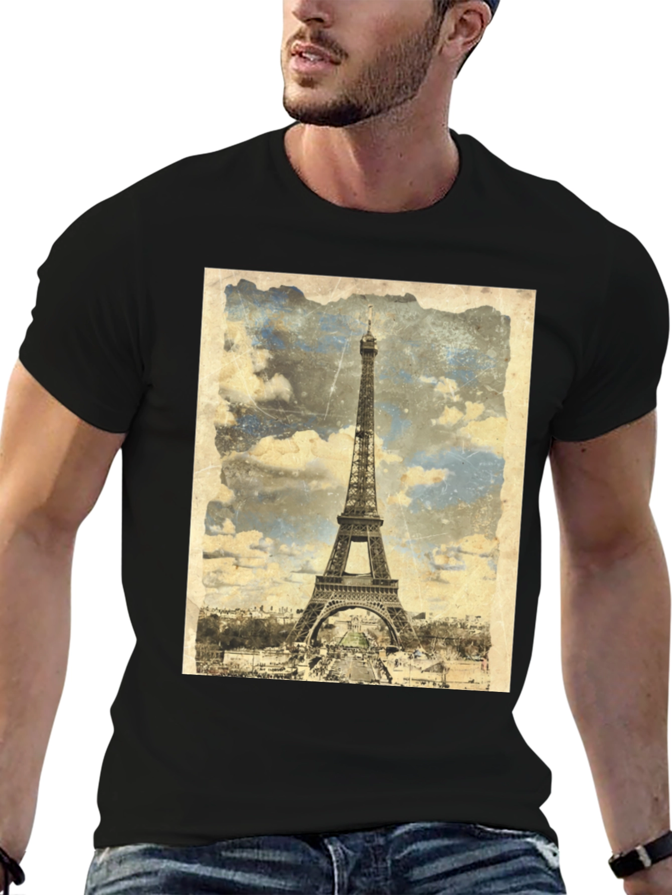 Vintage Eiffel Tower Black T-Shirt