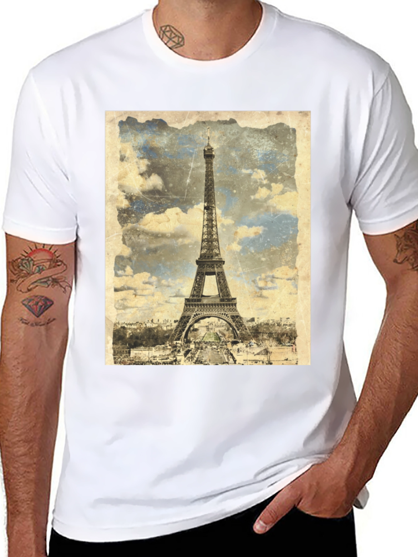 Vintage Eiffel Tower Black T-Shirt