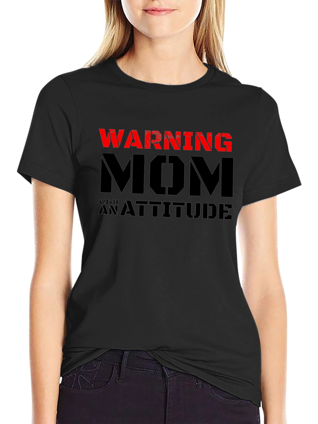 Warning Mom with an Attitude Black T-Shirt