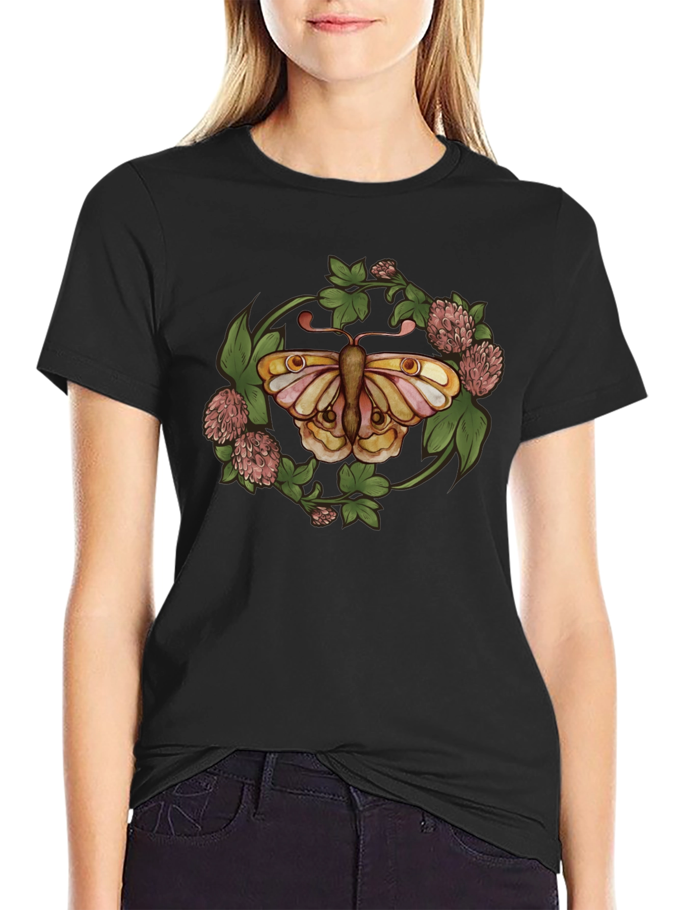 Butterfly Clover Graphic T-Shirt - Nature Inspired Design