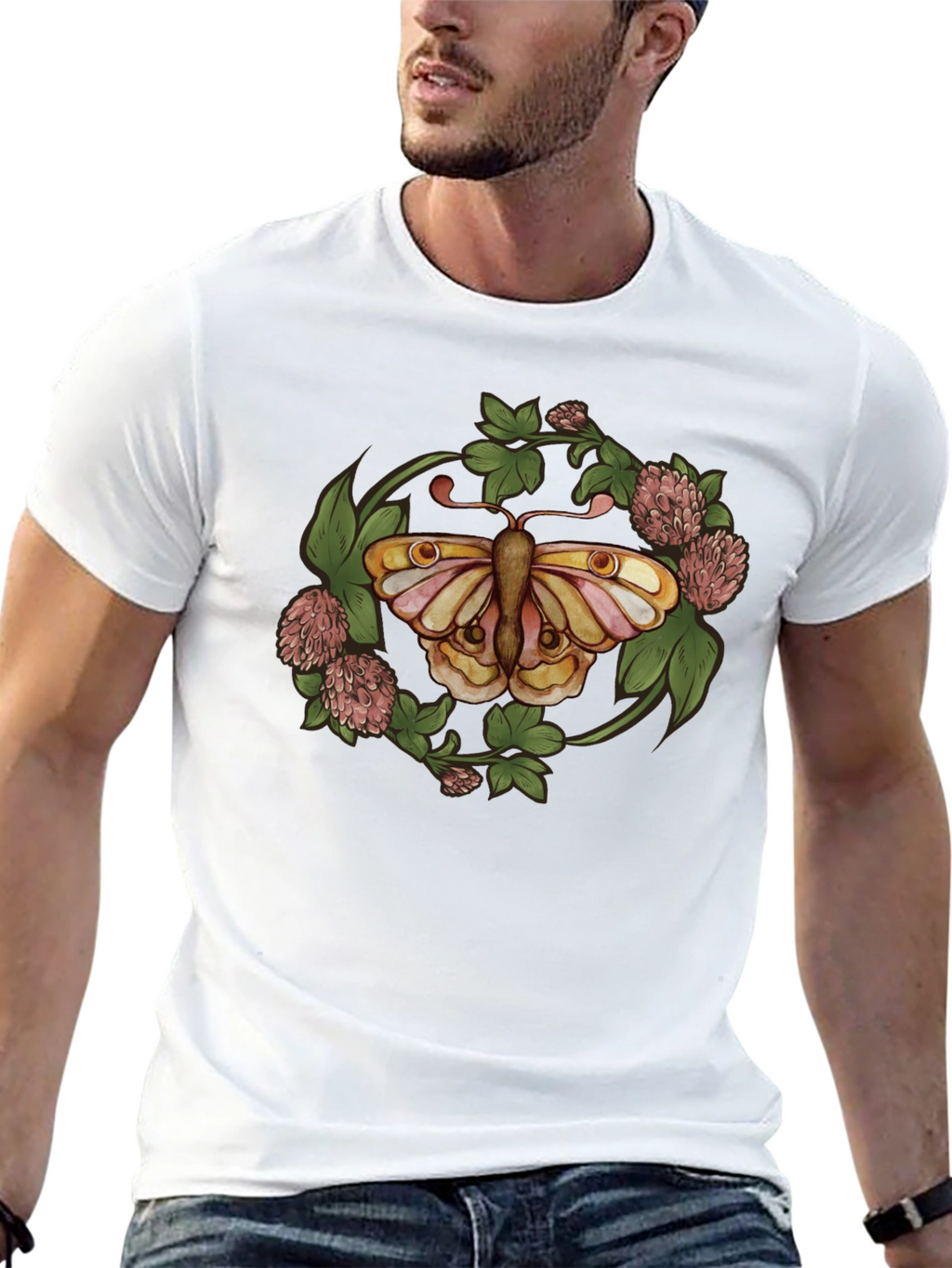 Butterfly Clover Graphic T-Shirt - Nature Inspired Design
