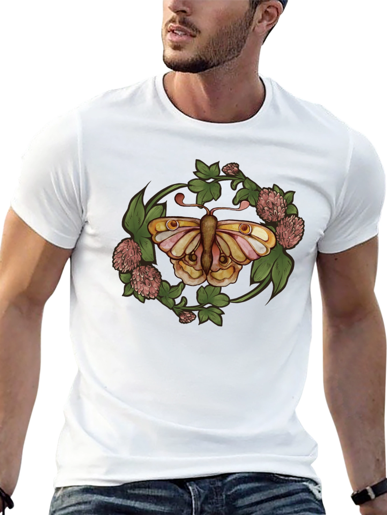 Butterfly Clover Graphic T-Shirt - Nature Inspired Design