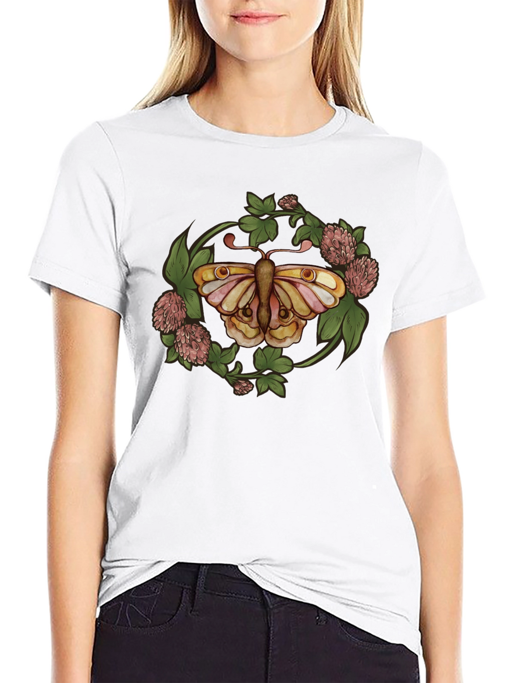 Butterfly Clover Graphic T-Shirt - Nature Inspired Design