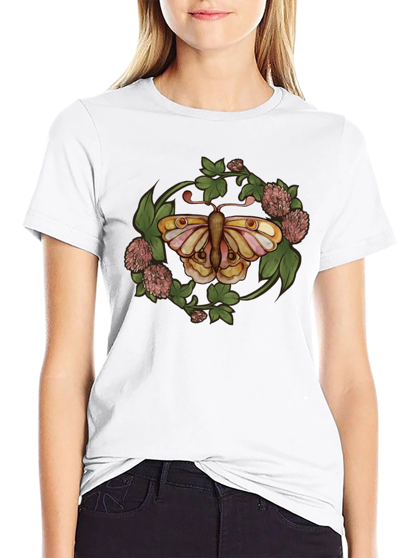 Butterfly Clover Graphic T-Shirt - Nature Inspired Design