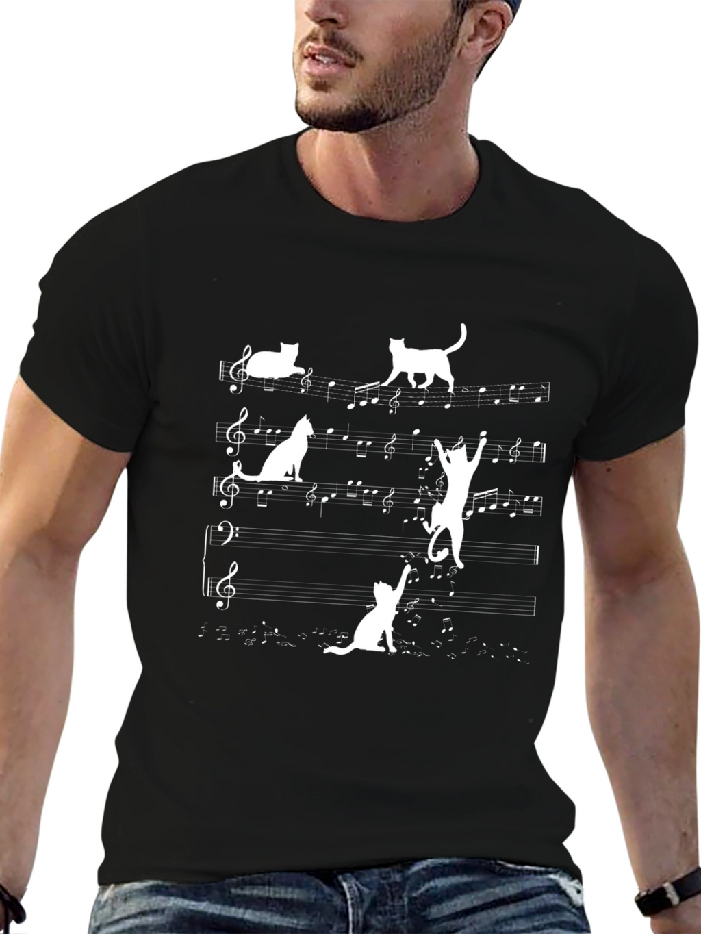 Musical Cat T-Shirt - Black Cotton Tee