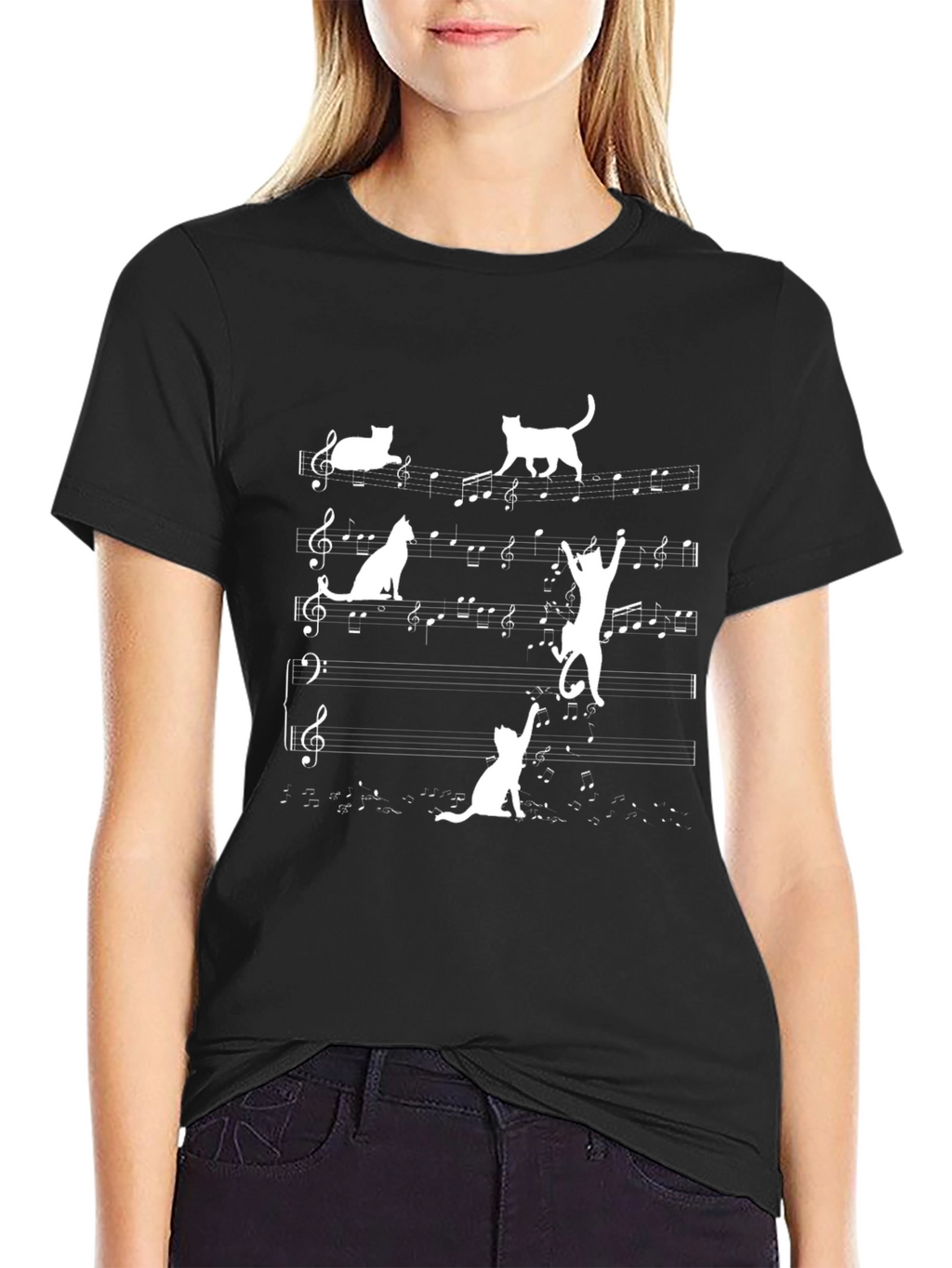 Musical Cat T-Shirt - Black Cotton Tee